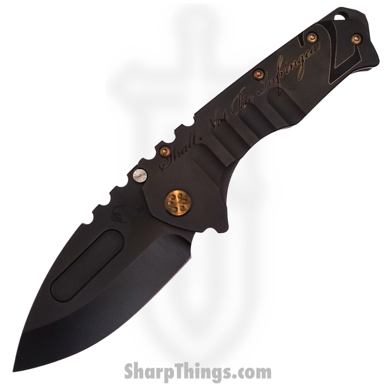Medford Knife - MK012MPD-30PV-T1C1-BP - Praetorian "T" Drop Point Folder - Magnacut PVD - "Gold 2nd Amendment"
