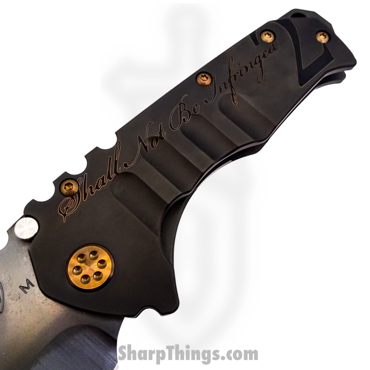Medford Knife - MK012MPD-30PV-T1C1-BP - Praetorian "T" Drop Point Folder - Magnacut PVD - "Gold 2nd Amendment" - Image 5