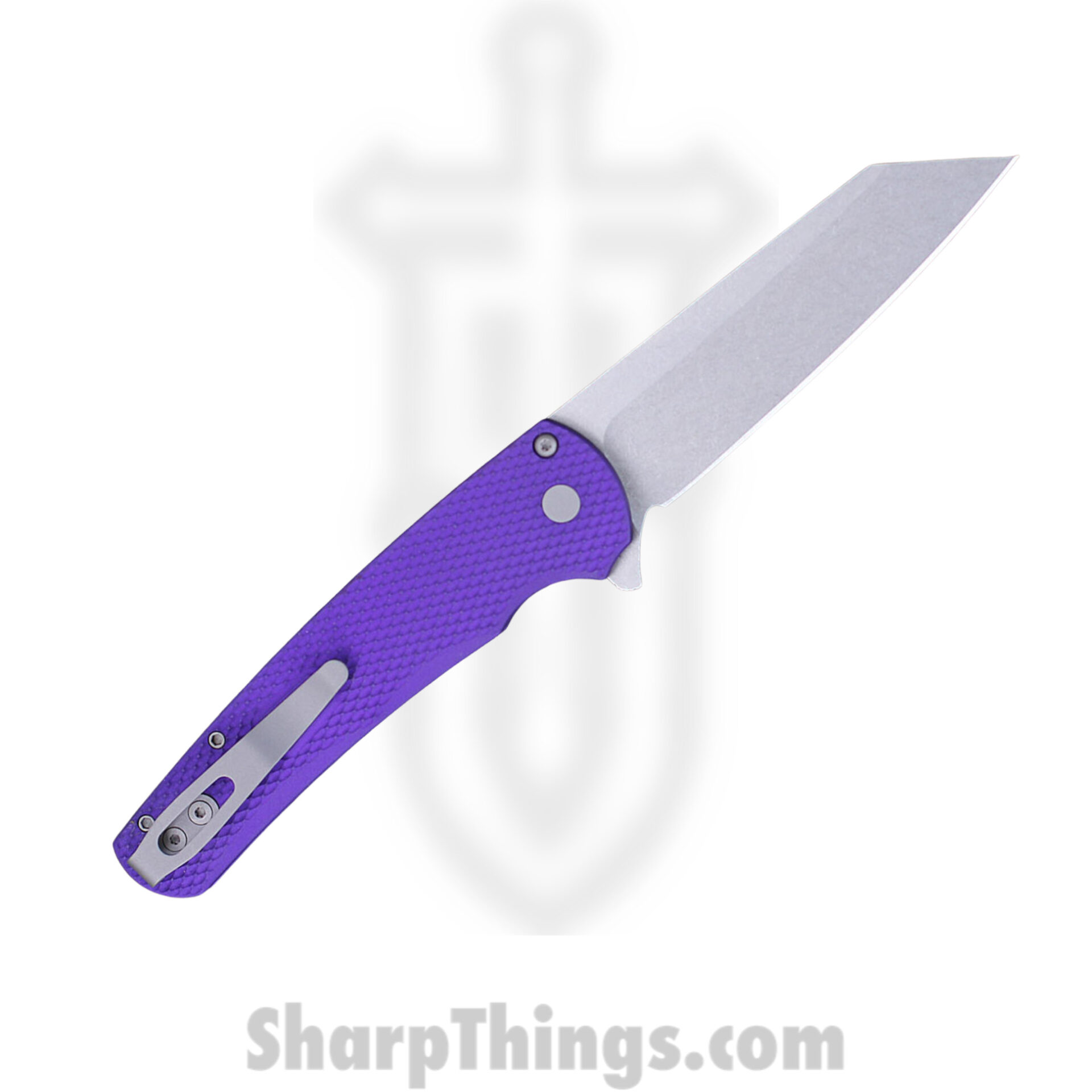 ProTech - 5205-PURP - Malibu - Folding Knife - CPM-20CV Stonewash Reverse Tanto - 7075 Aluminum - Purple - Image 4
