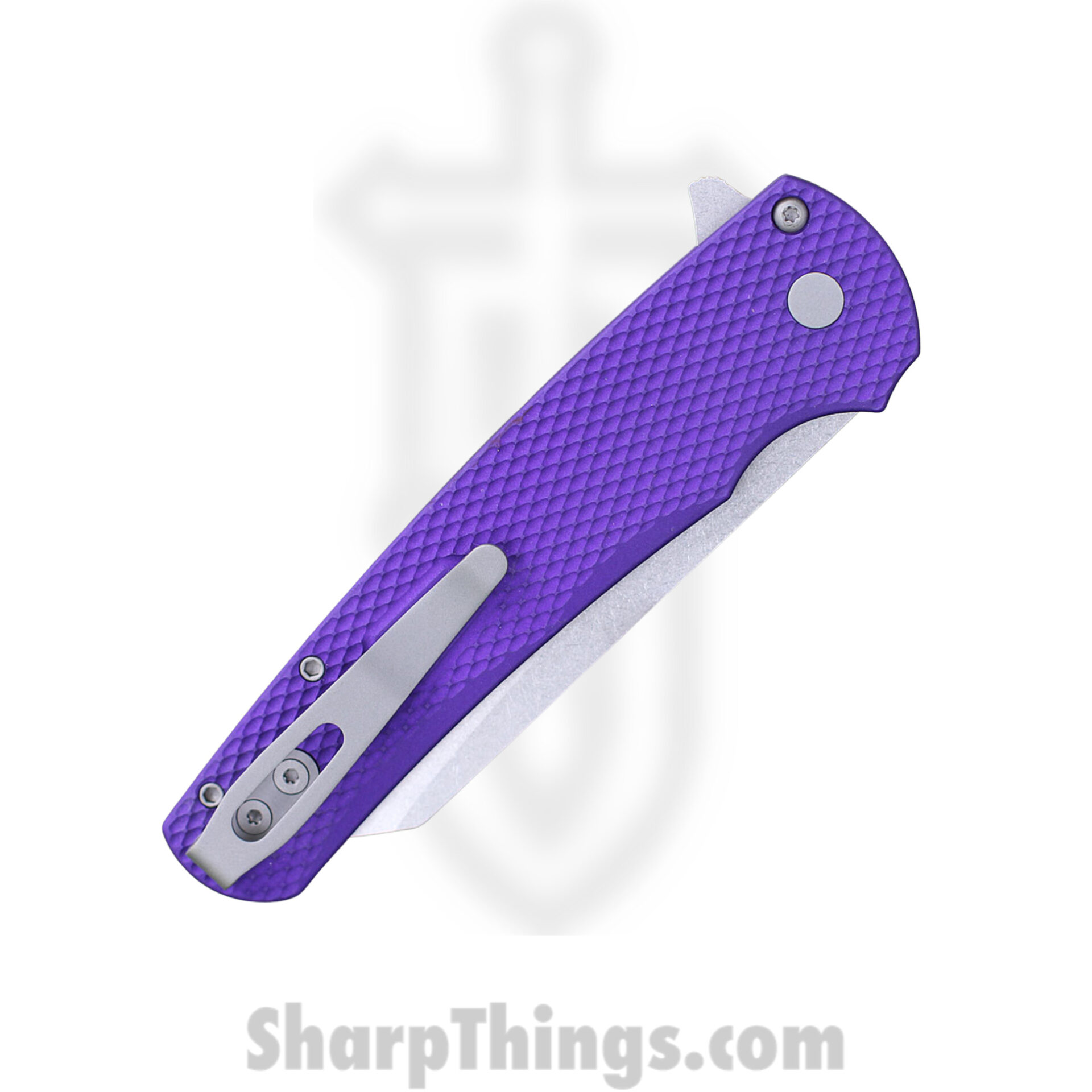 ProTech - 5205-PURP - Malibu - Folding Knife - CPM-20CV Stonewash Reverse Tanto - 7075 Aluminum - Purple - Image 3