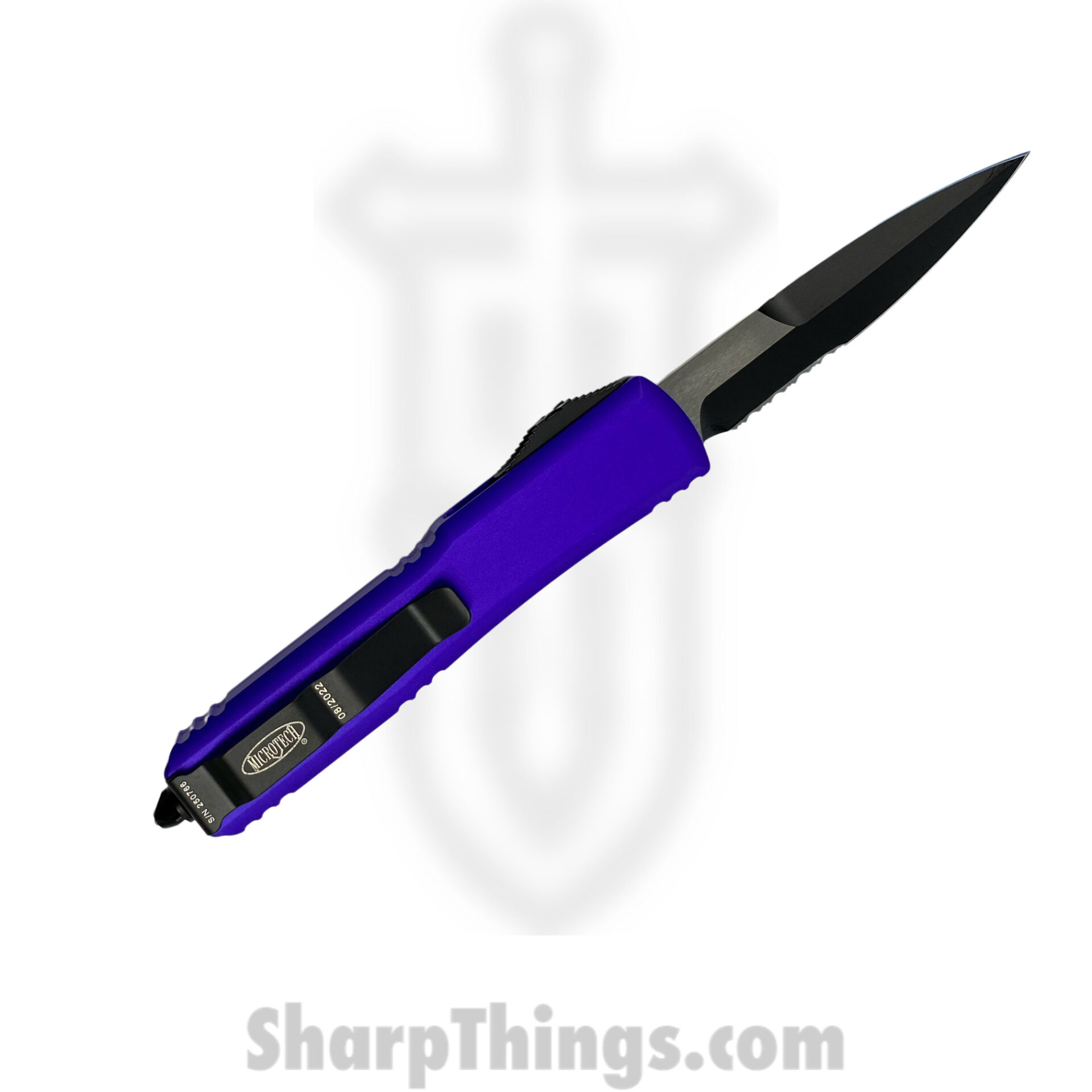 Microtech - 120-2PU - Ultratech - OTF Auto - Elmax Two Tone Bayonet - 6061-T6 Aluminum - Purple - Image 4