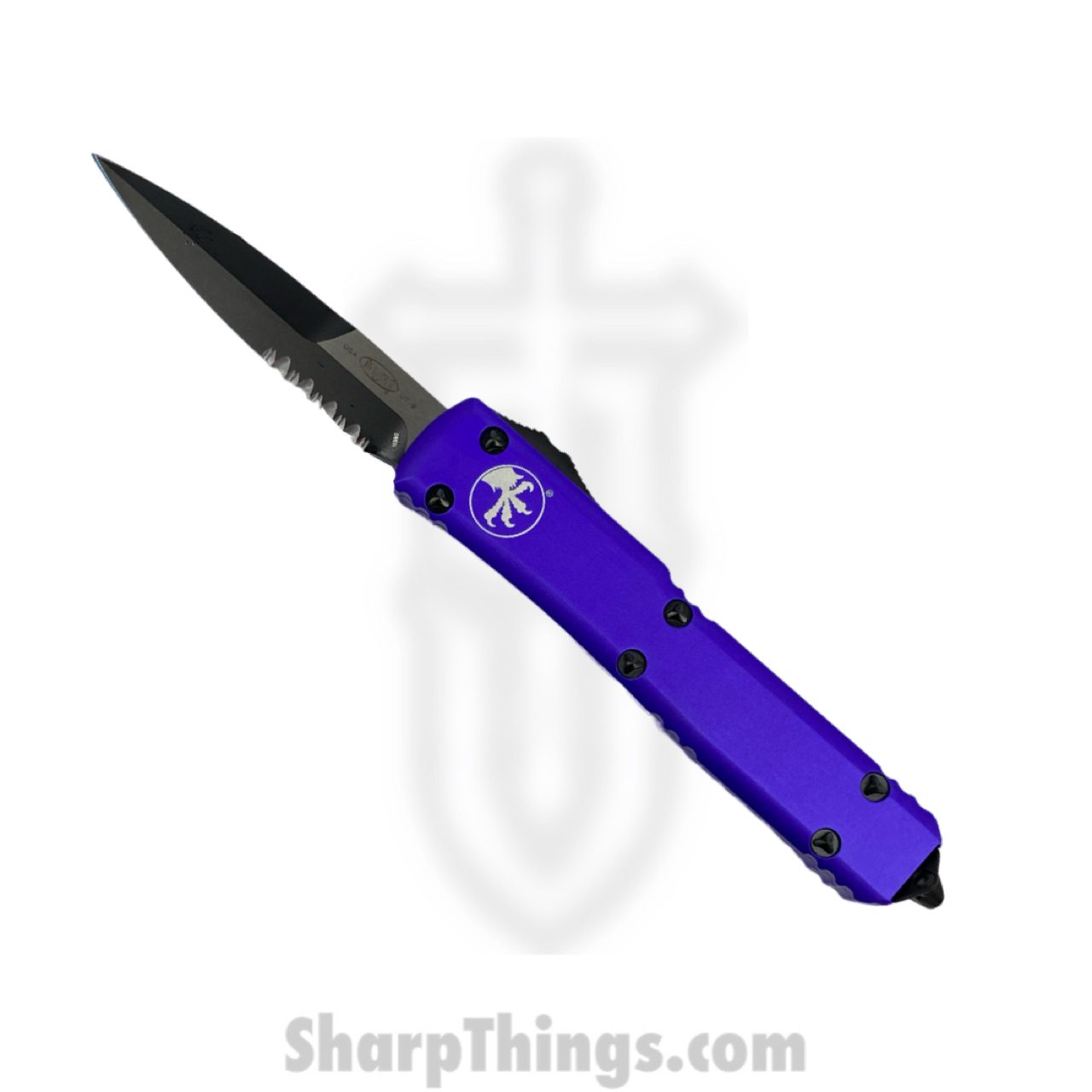 Microtech - 120-2PU - Ultratech - OTF Auto - Elmax Two Tone Bayonet - 6061-T6 Aluminum - Purple