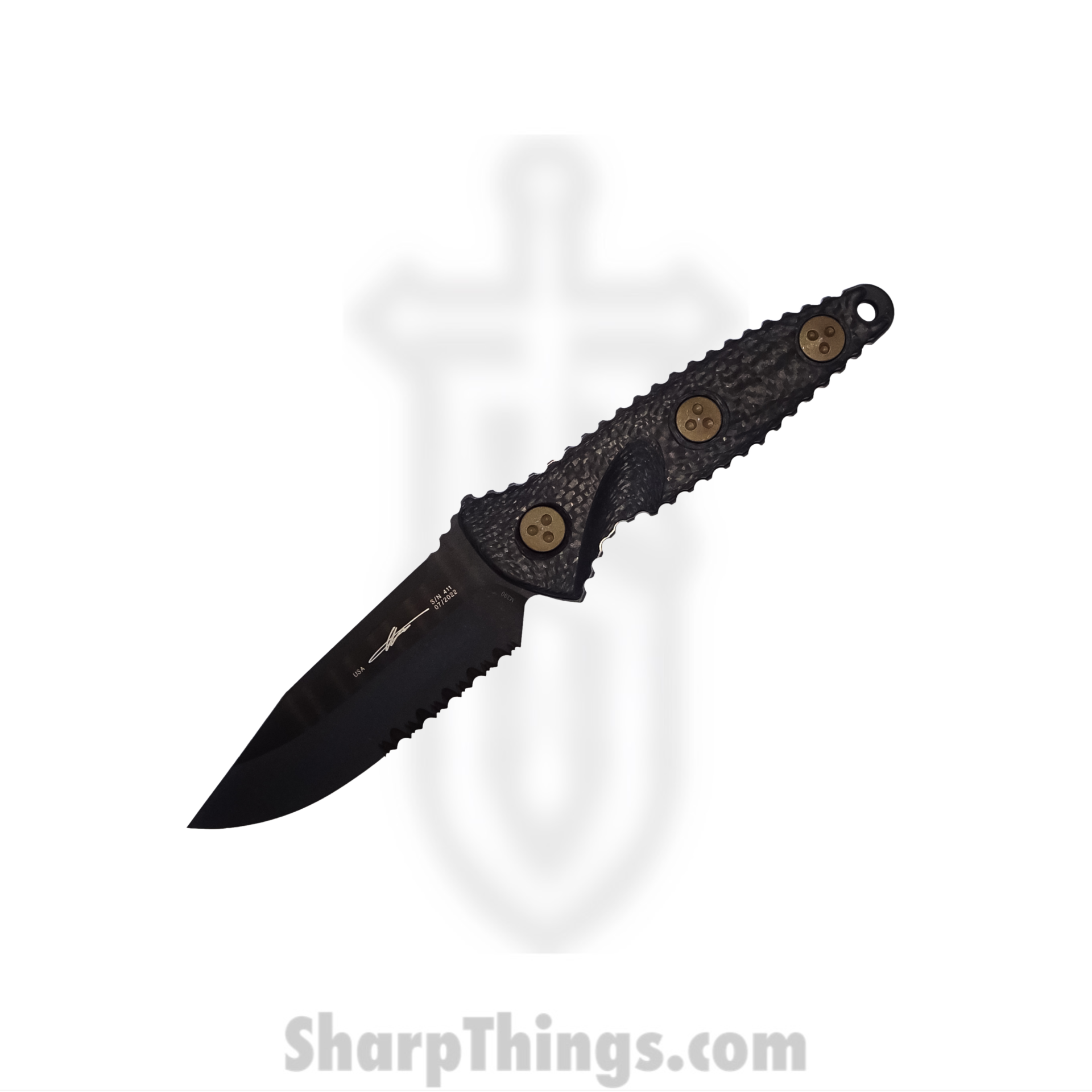Microtech - 113M-2DLCCFS - Socom Alpha Mini - Fixed Blade Knife - M390 Coated Clip Point - Carbon Fiber - Black