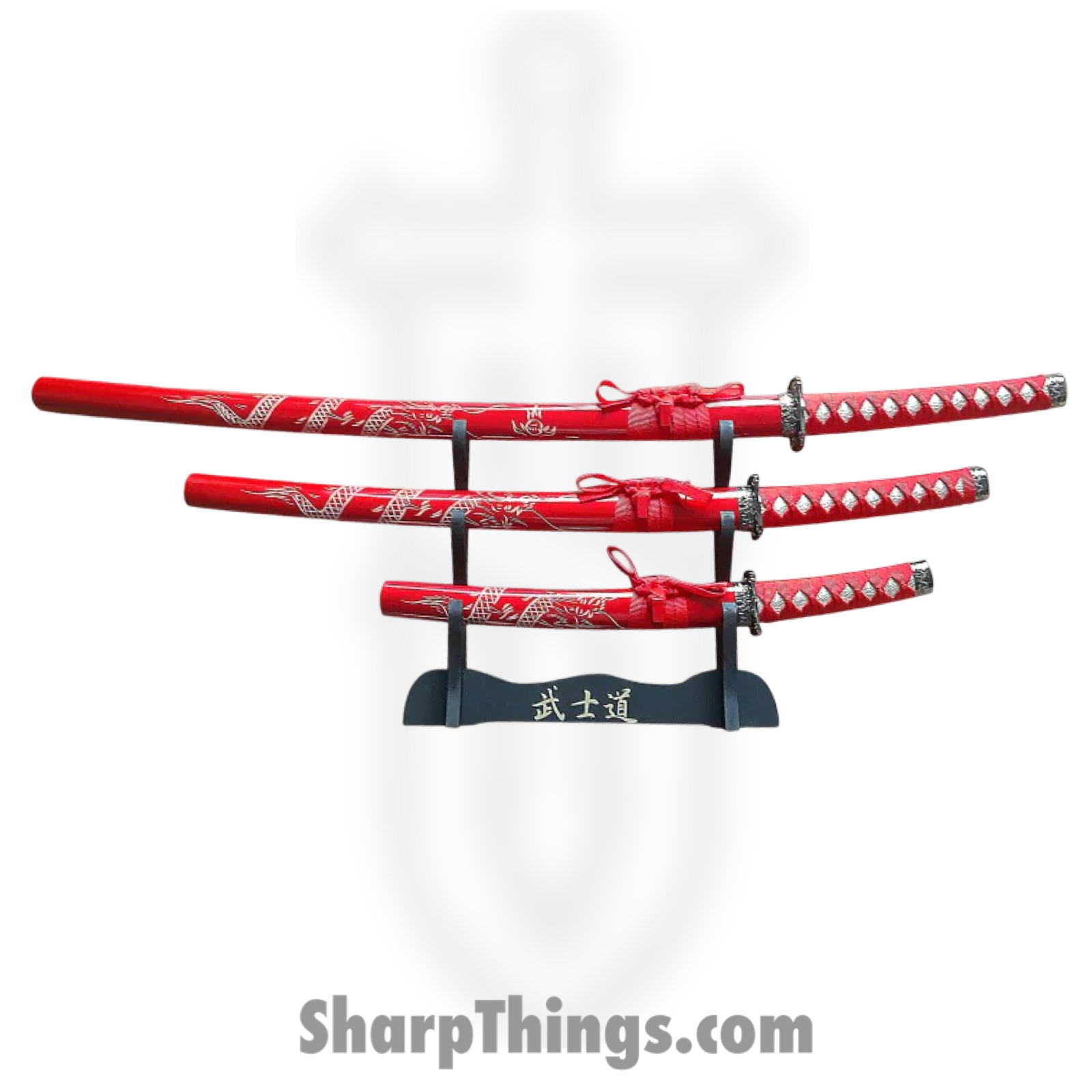 VOC - RT-5003RD - 3 Piece Samurai Sword Set - Red