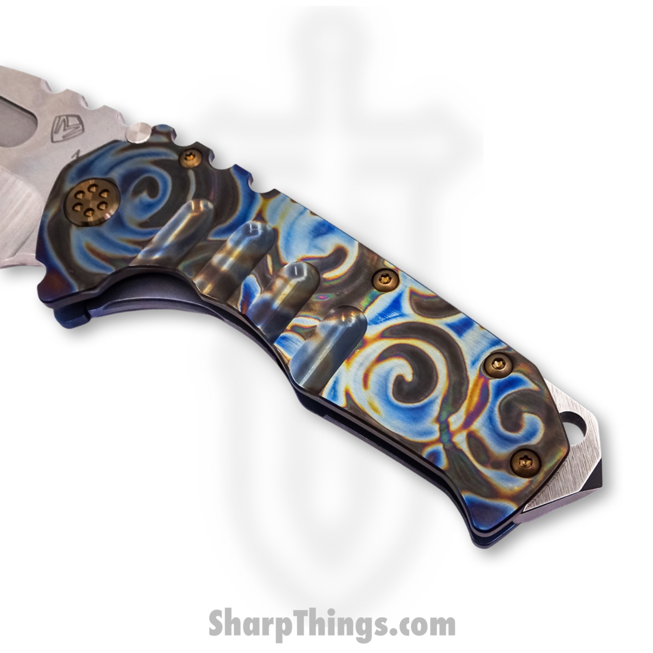 Medford Knife - MK012MTD-03A2-T1CF-BN - Praetorian "T" Drop Point Folder - Magnacut Tumbled - "Starry Night Blue" - Image 4