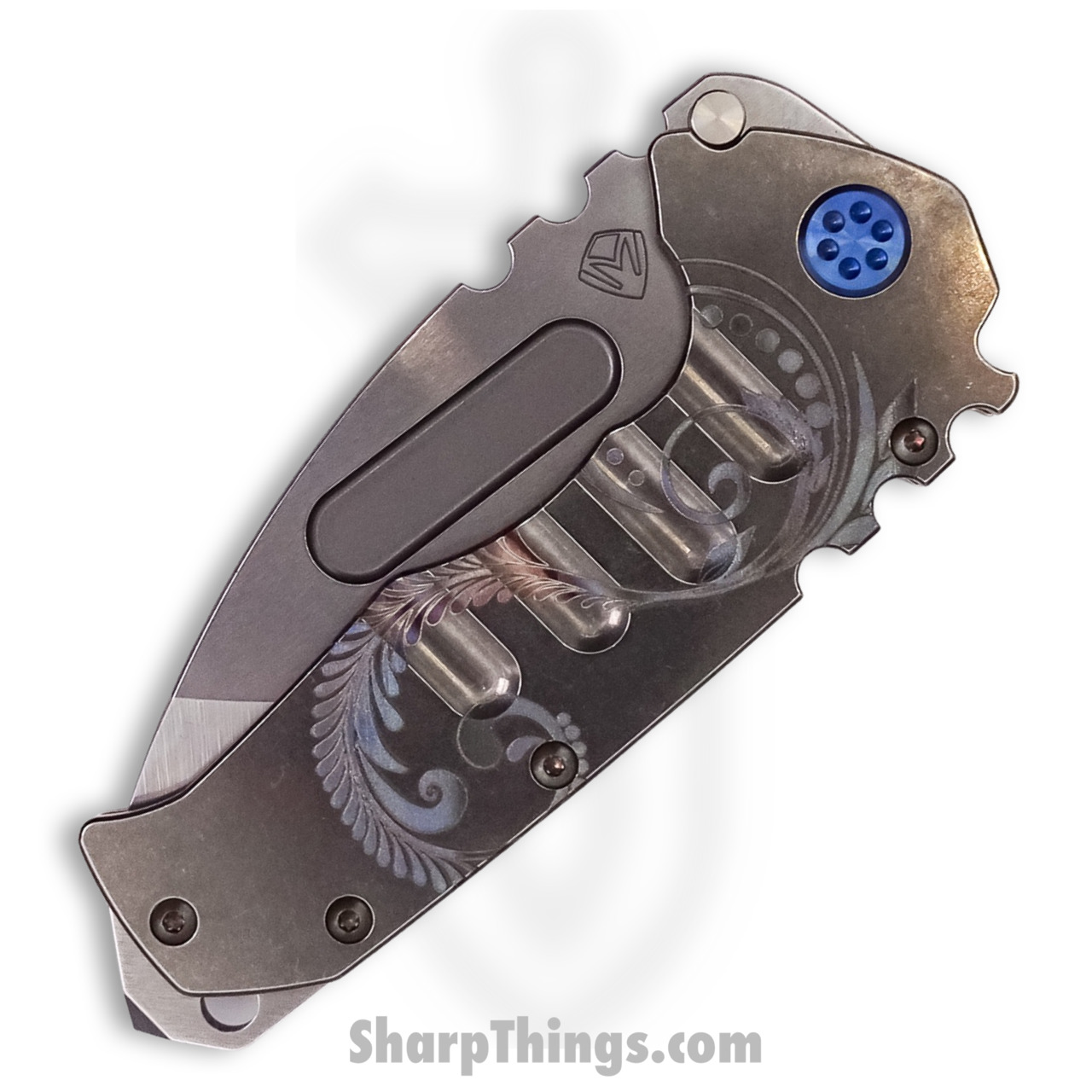 Medford Knife - MK012MTT-01TM-T2T2-BN - Praetorian "T" Tanto Folder - Magnacut Tumbled - "Blue Laurel Leaf" - Image 3
