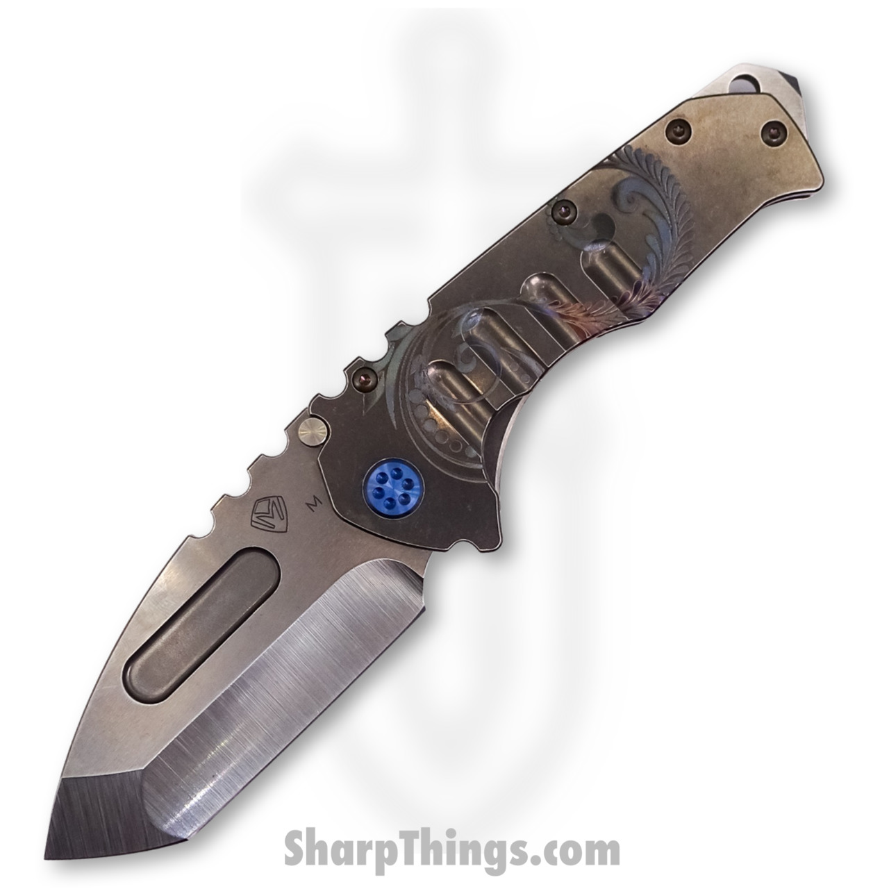 Medford Knife - MK012MTT-01TM-T2T2-BN - Praetorian "T" Tanto Folder - Magnacut Tumbled - "Blue Laurel Leaf"