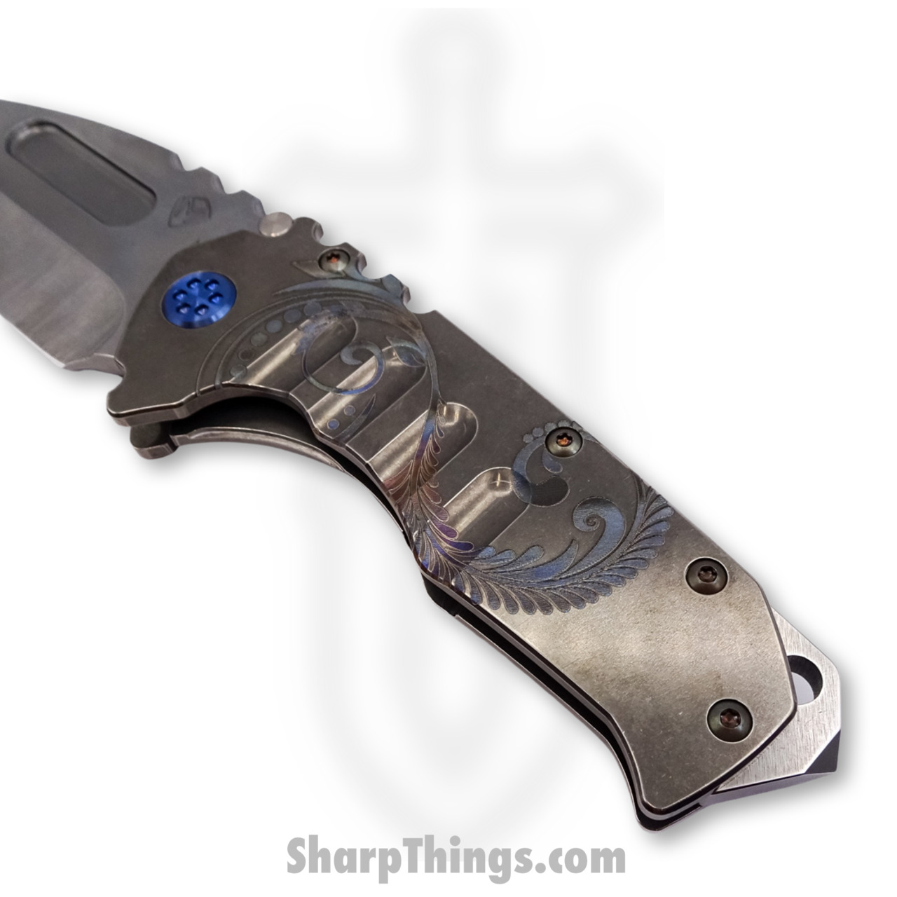 Medford Knife - MK012MTT-01TM-T2T2-BN - Praetorian "T" Tanto Folder - Magnacut Tumbled - "Blue Laurel Leaf" - Image 5
