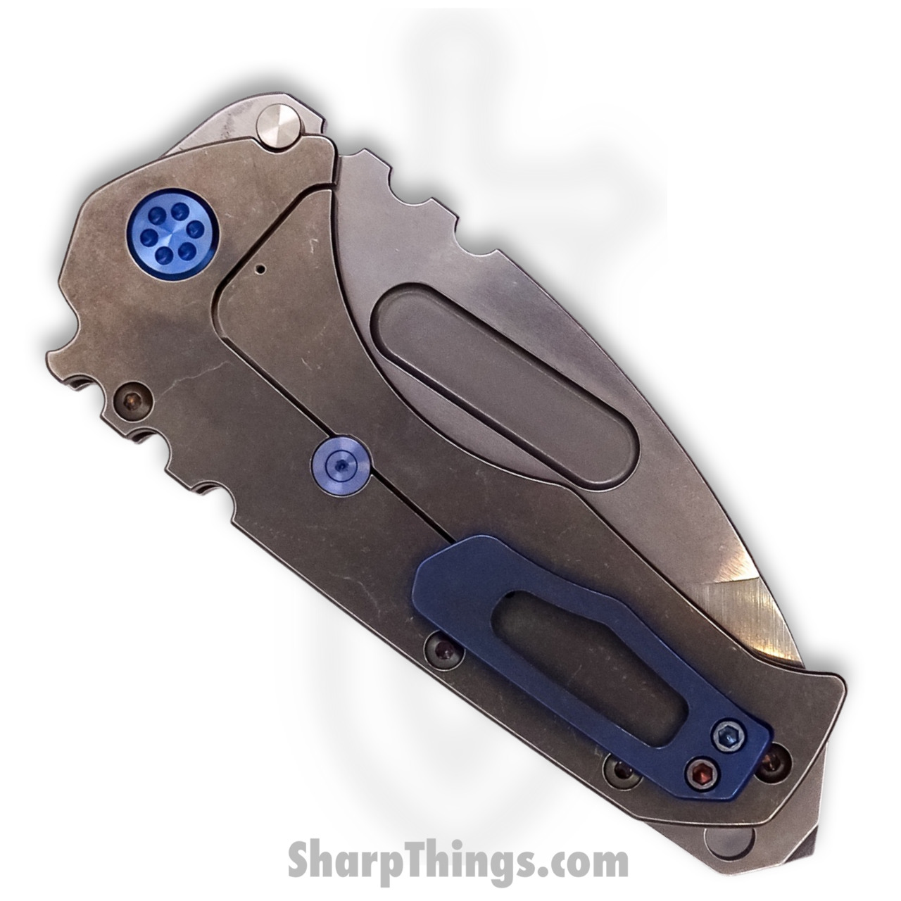 Medford Knife - MK012MTT-01TM-T2T2-BN - Praetorian "T" Tanto Folder - Magnacut Tumbled - "Blue Laurel Leaf" - Image 4