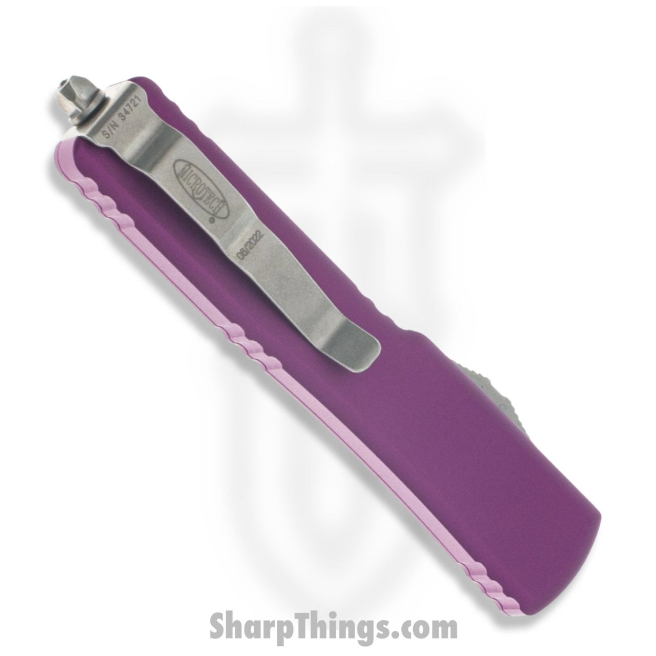 Microtech - 147-10VI - UTX-70 - OTF Auto - Elmax, M390, 204P Stonewash Dagger - 6061-T6 Aluminum - Violet - Image 2