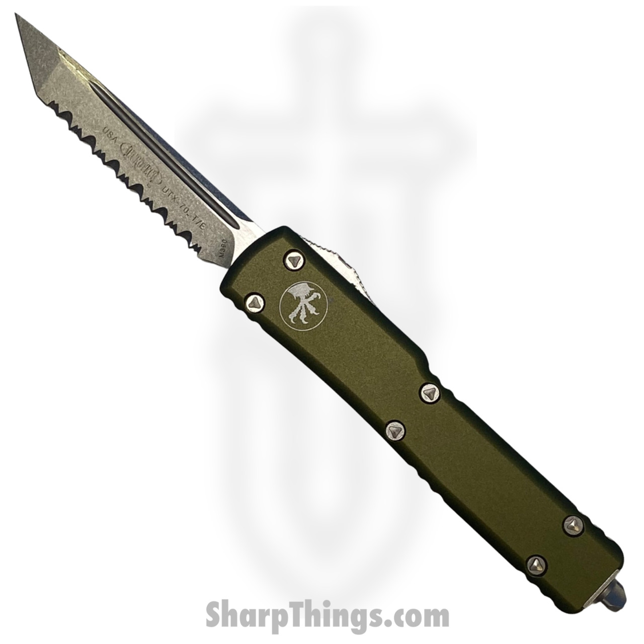 Microtech - 149-12OD - UTX-70 - OTF Auto - Elmax, M390, 204P Stonewash Tanto - 6061-T6 Aluminum - OD Green