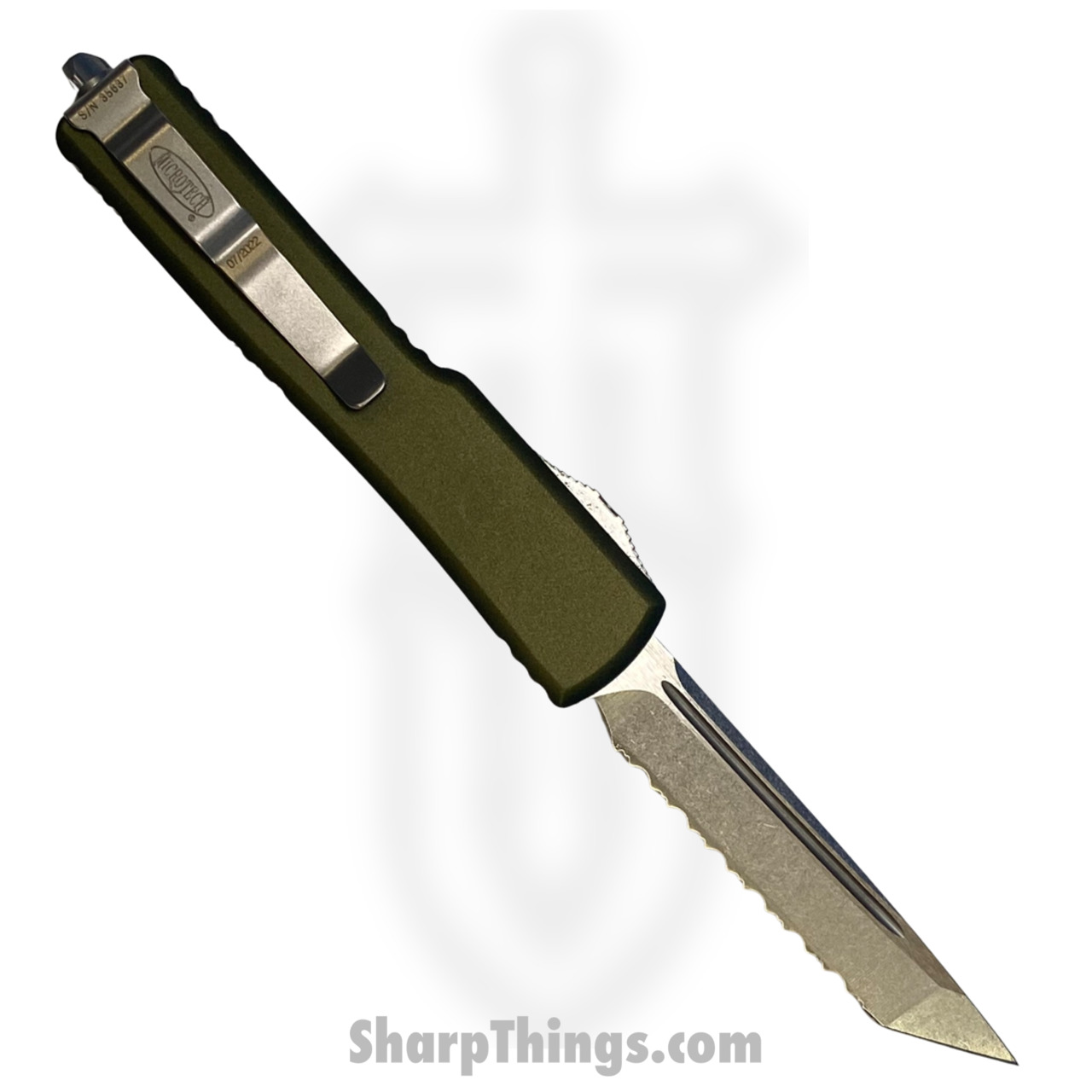 Microtech - 149-12OD - UTX-70 - OTF Auto - Elmax, M390, 204P Stonewash Tanto - 6061-T6 Aluminum - OD Green - Image 2
