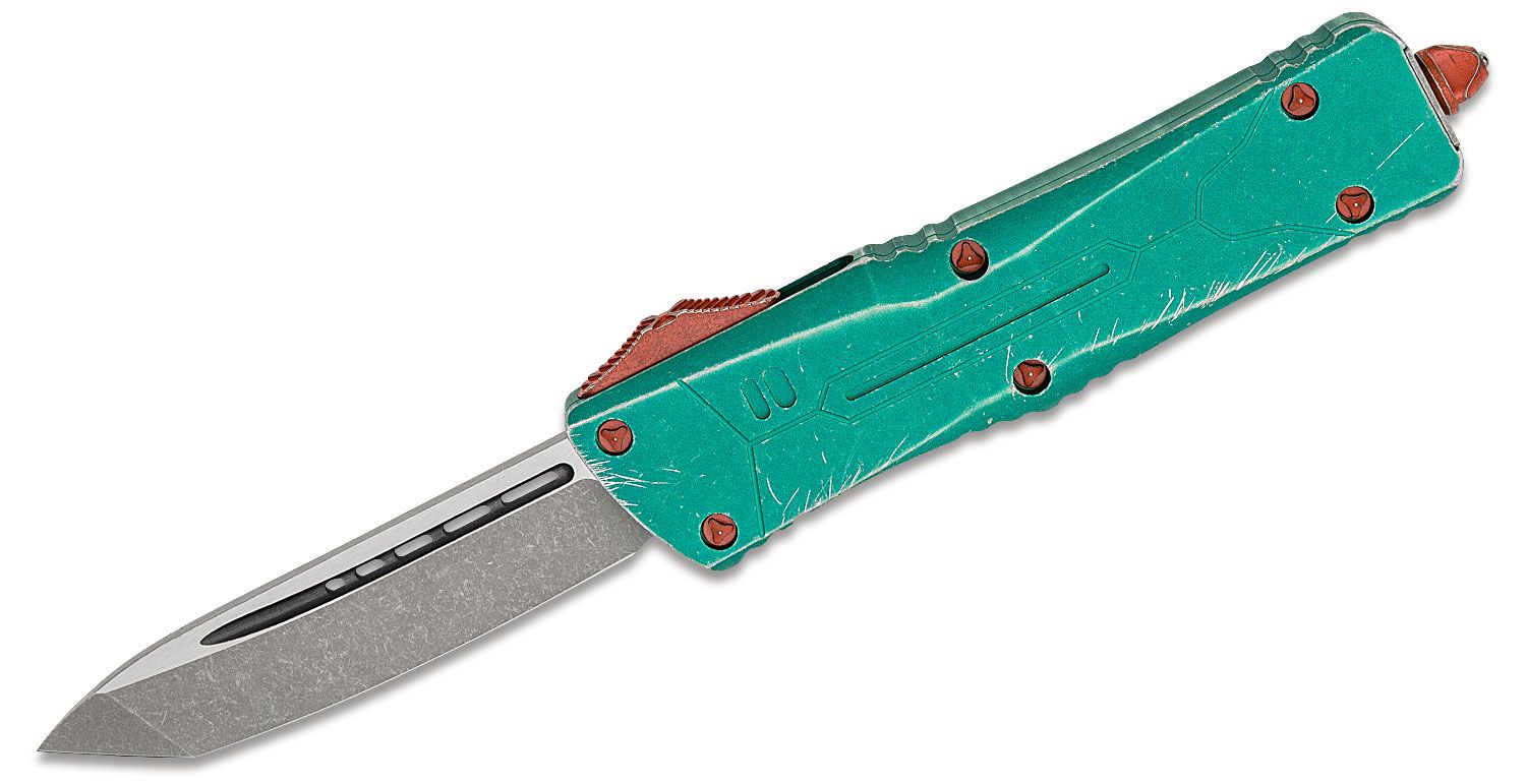 Microtech - 144-10BH - Combat Troodon Bounty Hunter - OTF Auto - Elmax, M390, 204P Apocalyptic Tanto - 6061-T6 Aluminum - Green/Red/Yellow - Image 8