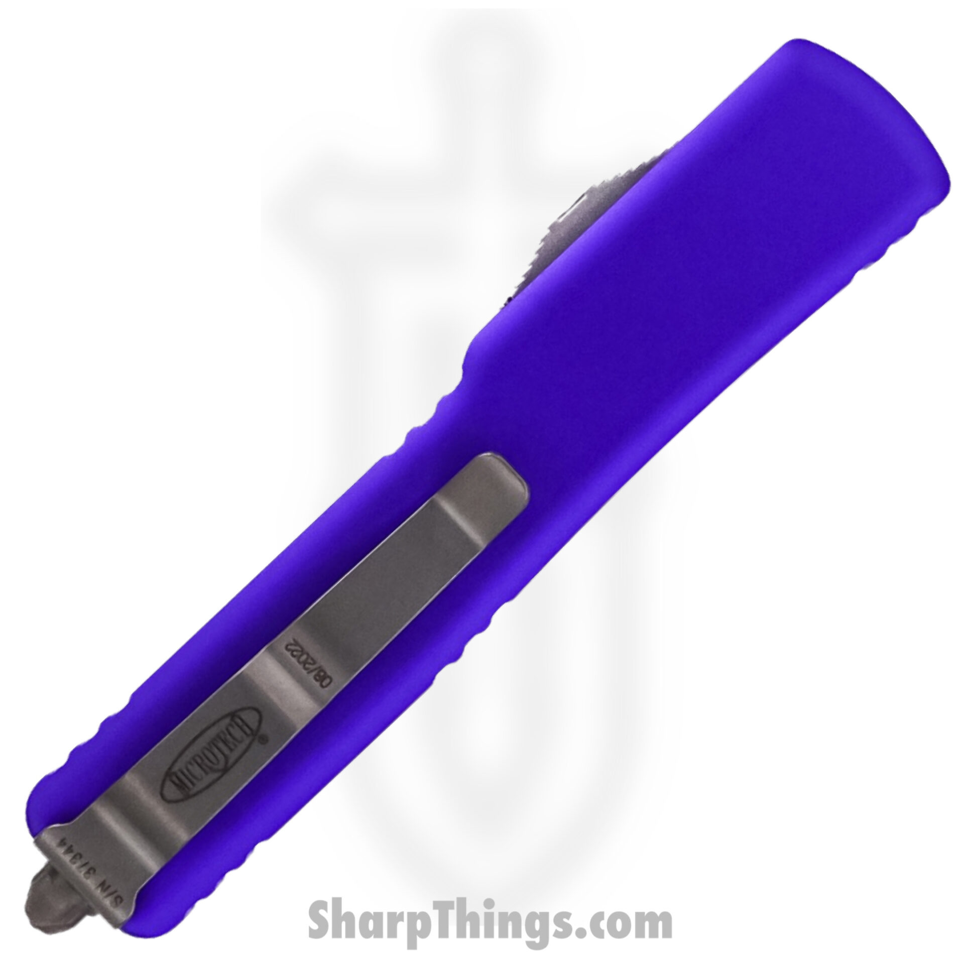 Microtech - 148-10PU - UTX-70 - OTF Auto - Elmax, M390, 204P Stonewash Drop Point - 6061-T6 Aluminum - Purple - Image 4