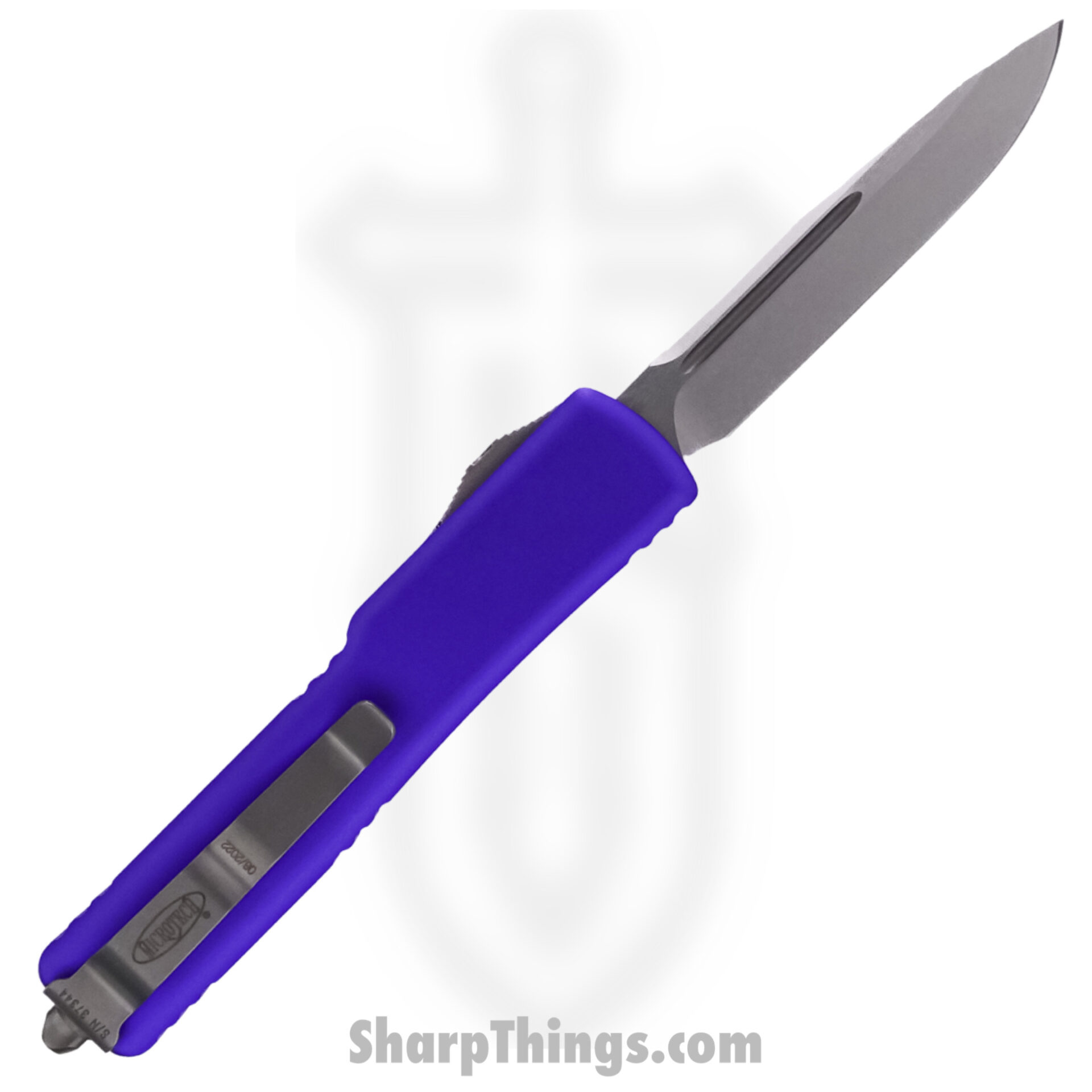 Microtech - 148-10PU - UTX-70 - OTF Auto - Elmax, M390, 204P Stonewash Drop Point - 6061-T6 Aluminum - Purple - Image 2