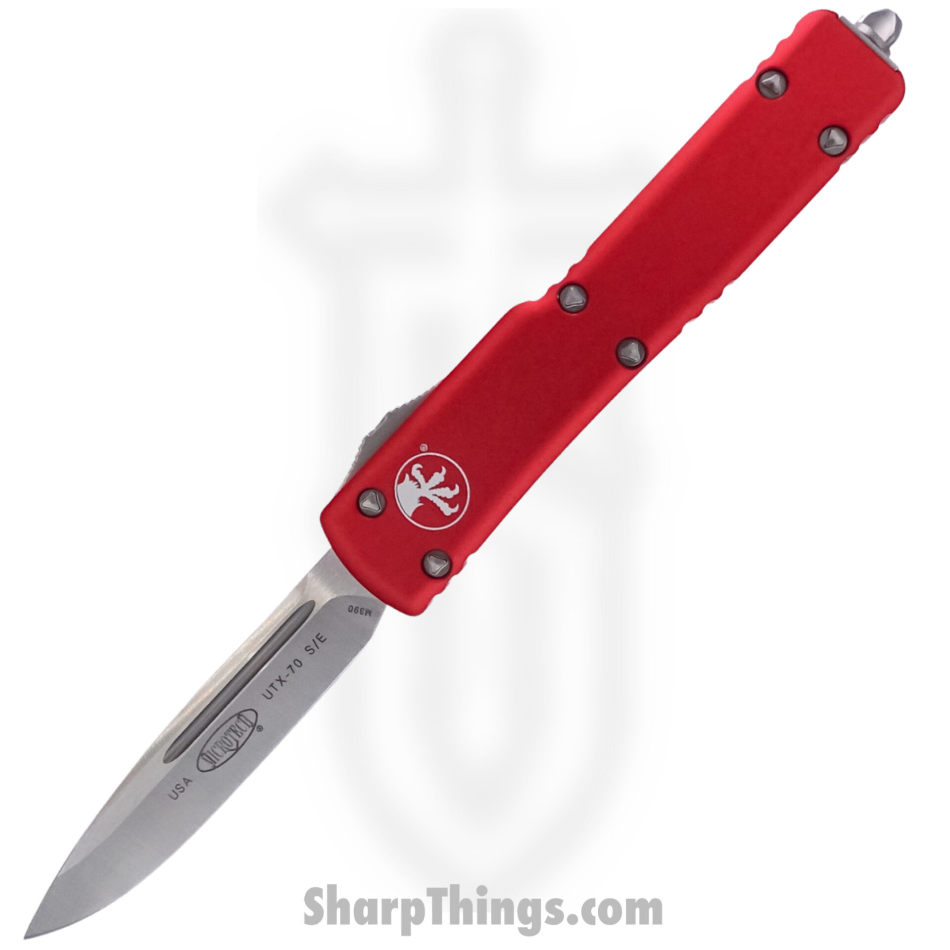 Microtech - 148-4RD - UTX-70 - OTF Auto - M390 Satin Drop Point - 6061-T6 Aluminum - Red