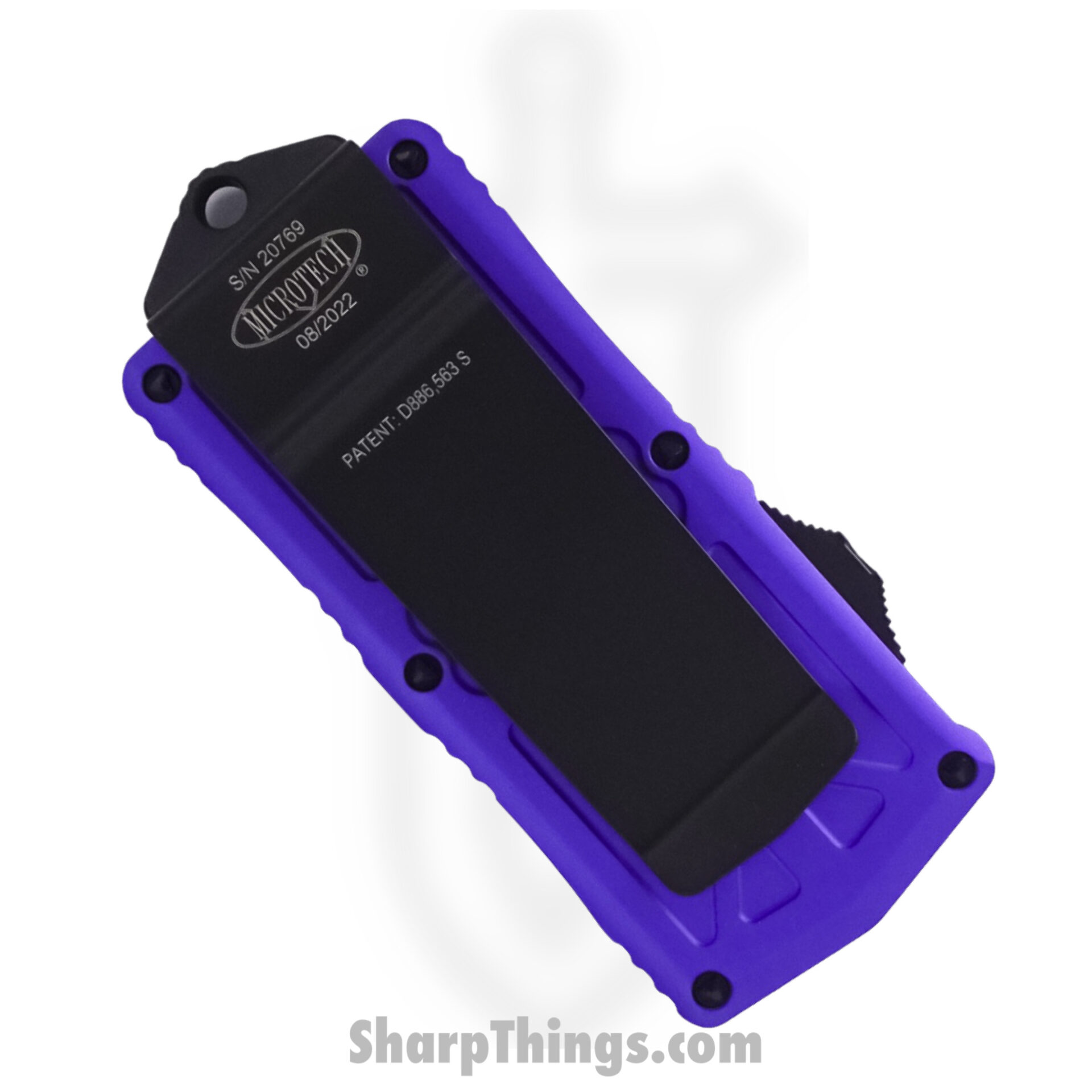 Microtech - 157-1PU - Exocet - OTF Auto - Elmax, M390, 204P Coated Dagger - 6061-T6 Aluminum - Purple - Image 3