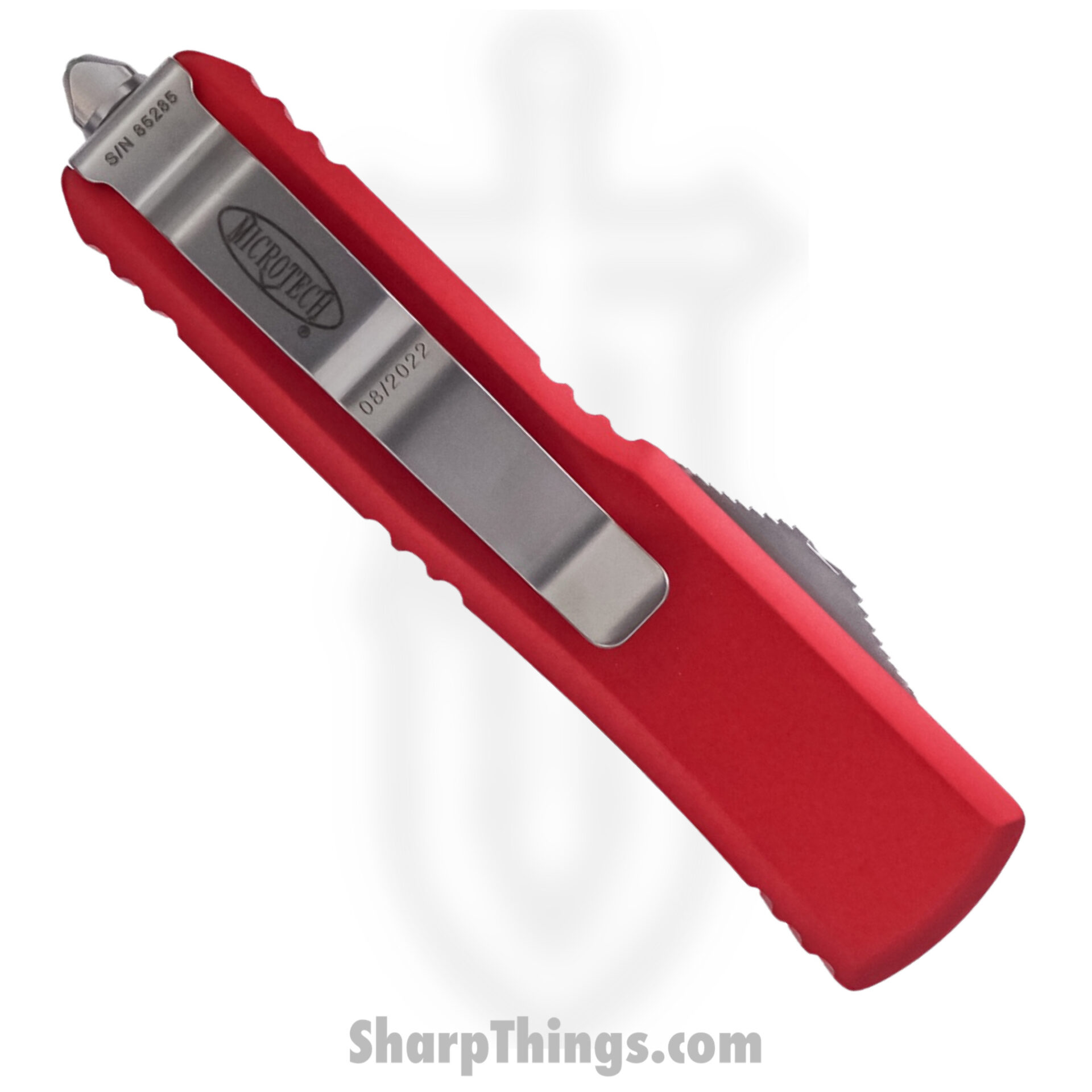 Microtech - 232-12RD - UTX-85 - OTF Auto - Elmax, M390, 204P Stonewash Dagger - 6061-T6 Aluminum - Red - Image 2