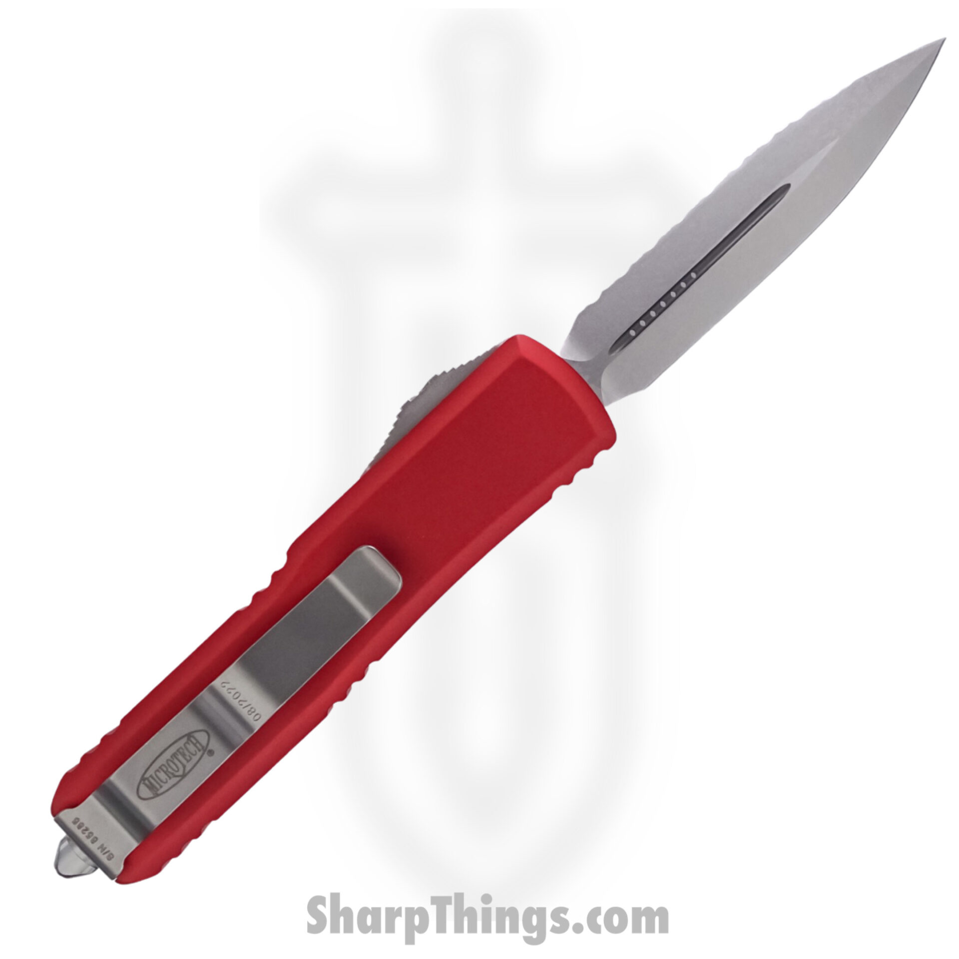 Microtech - 232-12RD - UTX-85 - OTF Auto - Elmax, M390, 204P Stonewash Dagger - 6061-T6 Aluminum - Red - Image 4