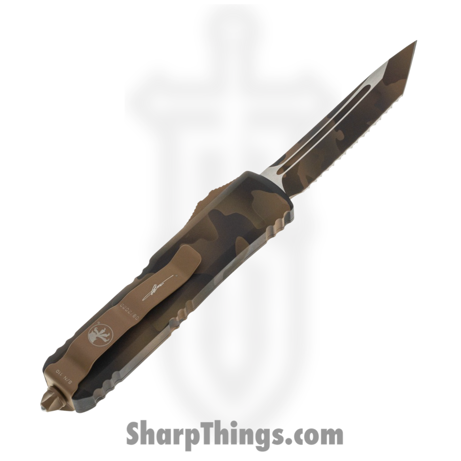 Microtech - 233-3CCS - UTX-85 - OTF Auto - Elmax, M390, 204P Coated Tanto - 6061-T6 Aluminum - Coyote Camo - Image 2