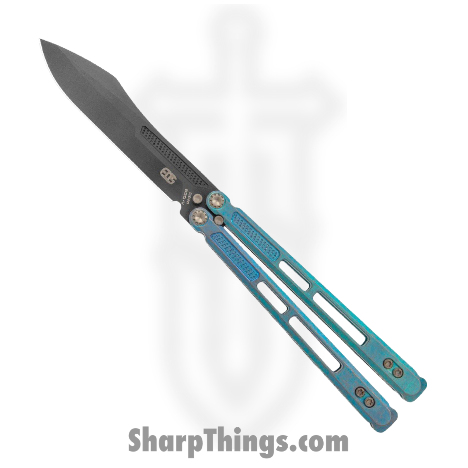 EOS - EOS100 - Trident - Balisong - CPM S30V Coated Modified Drop Point - Titanium - Antique Green