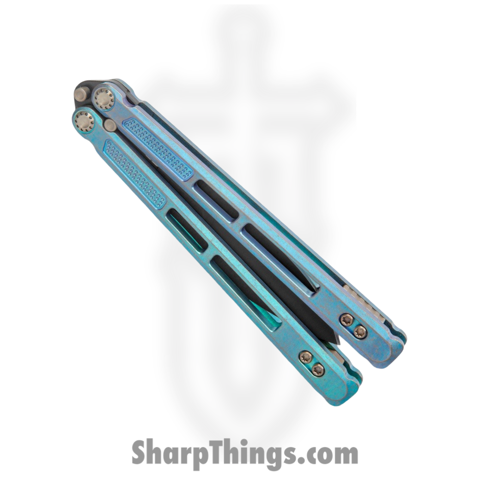 EOS - EOS100 - Trident - Balisong - CPM S30V Coated Modified Drop Point - Titanium - Antique Green - Image 2