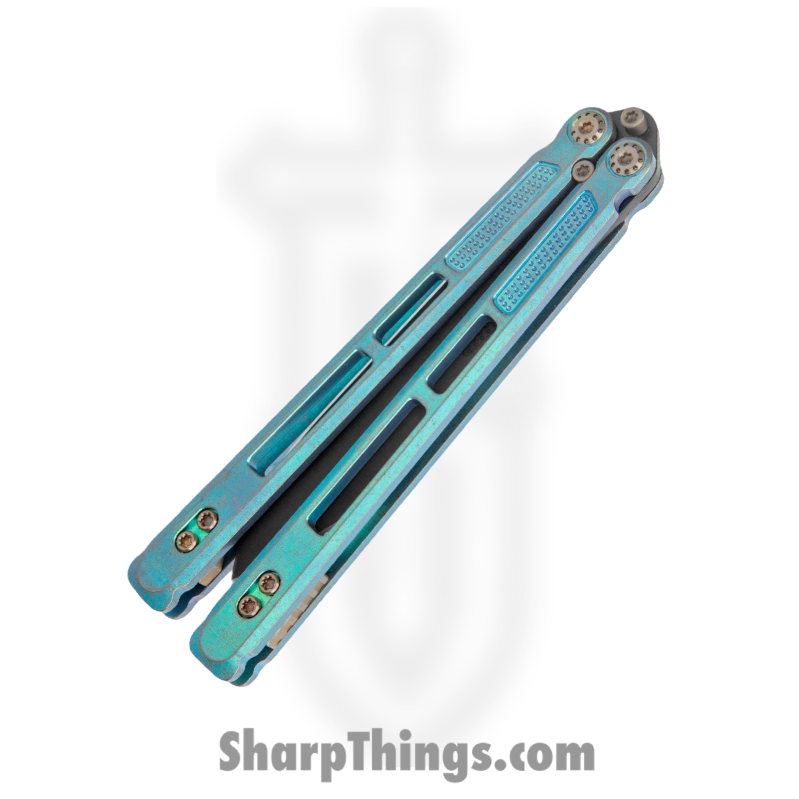 EOS - EOS100 - Trident - Balisong - CPM S30V Coated Modified Drop Point - Titanium - Antique Green - Image 3