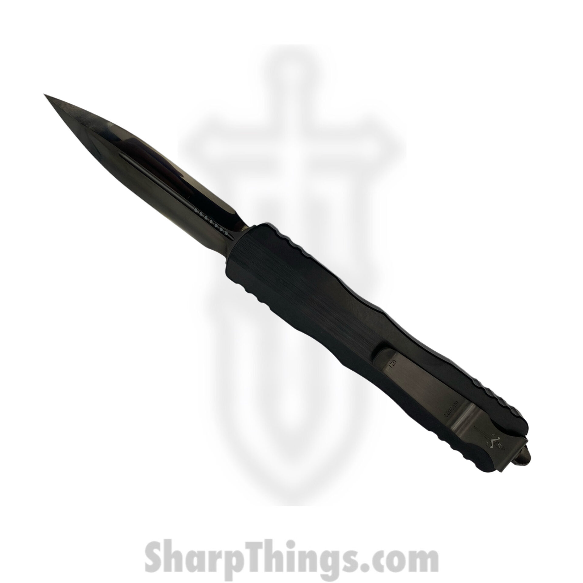 Microtech - 509-MCK - Marfione Custom Dirac Delta - DLC Diamondwash Double Edge - Hefted Black - DLC Ringed HW - Image 4