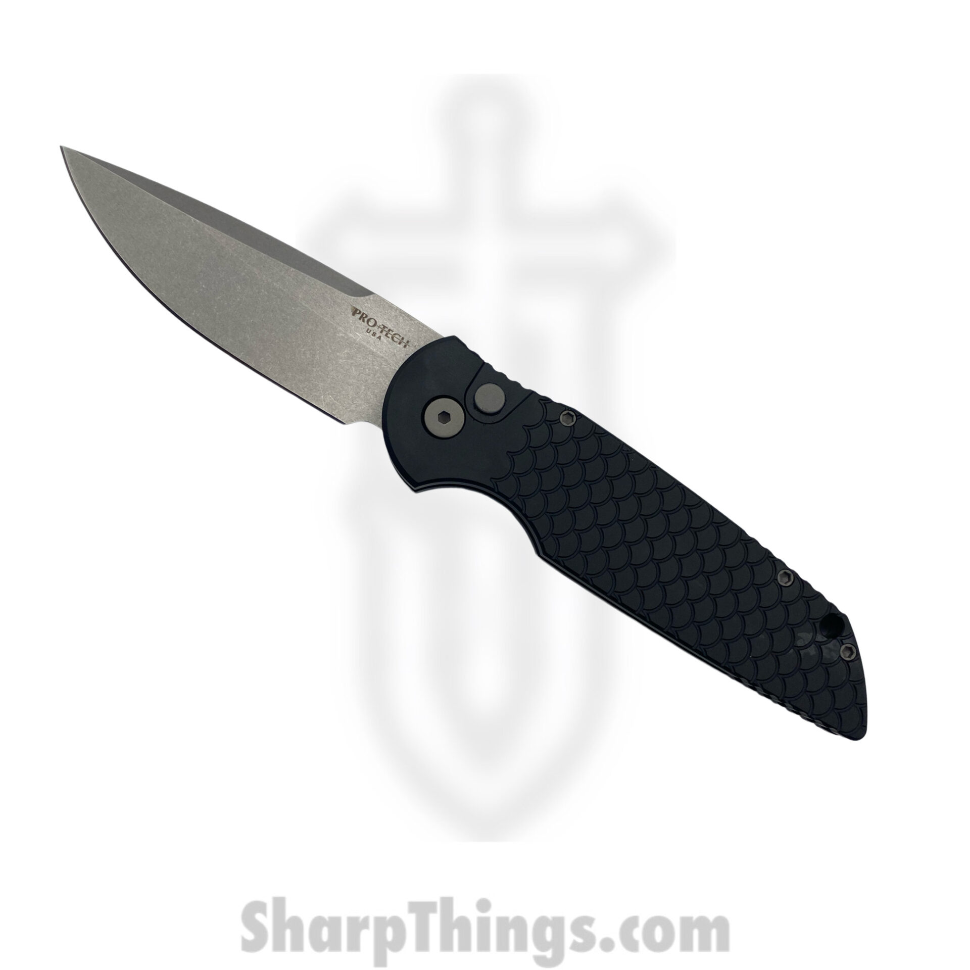 ProTech - TR-3 X1 SW - Tactical Response 3 - Automatic Knife - 154CM Stonewash Drop Point - T6-6061 Aluminum Fish Scale - Black