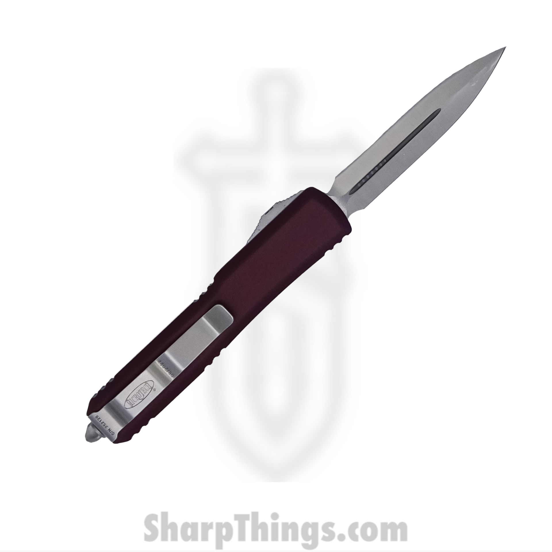 Microtech - 122-6MR - Ultratech - OTF Auto - Elmax, M390, 204P Satin Dagger - 6061-T6 Aluminum - Merlot - Image 3