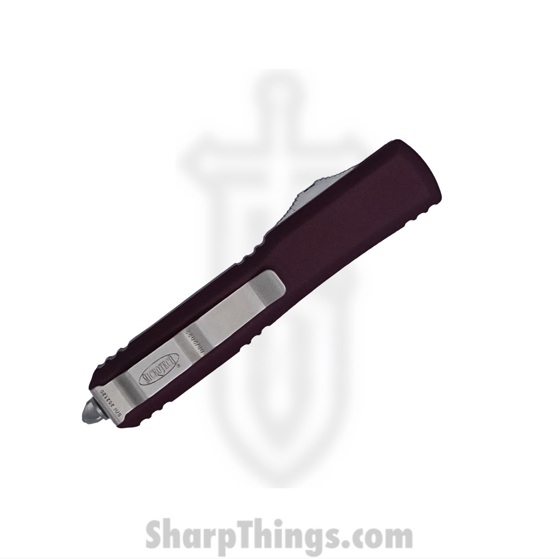 Microtech - 122-6MR - Ultratech - OTF Auto - Elmax, M390, 204P Satin Dagger - 6061-T6 Aluminum - Merlot - Image 4