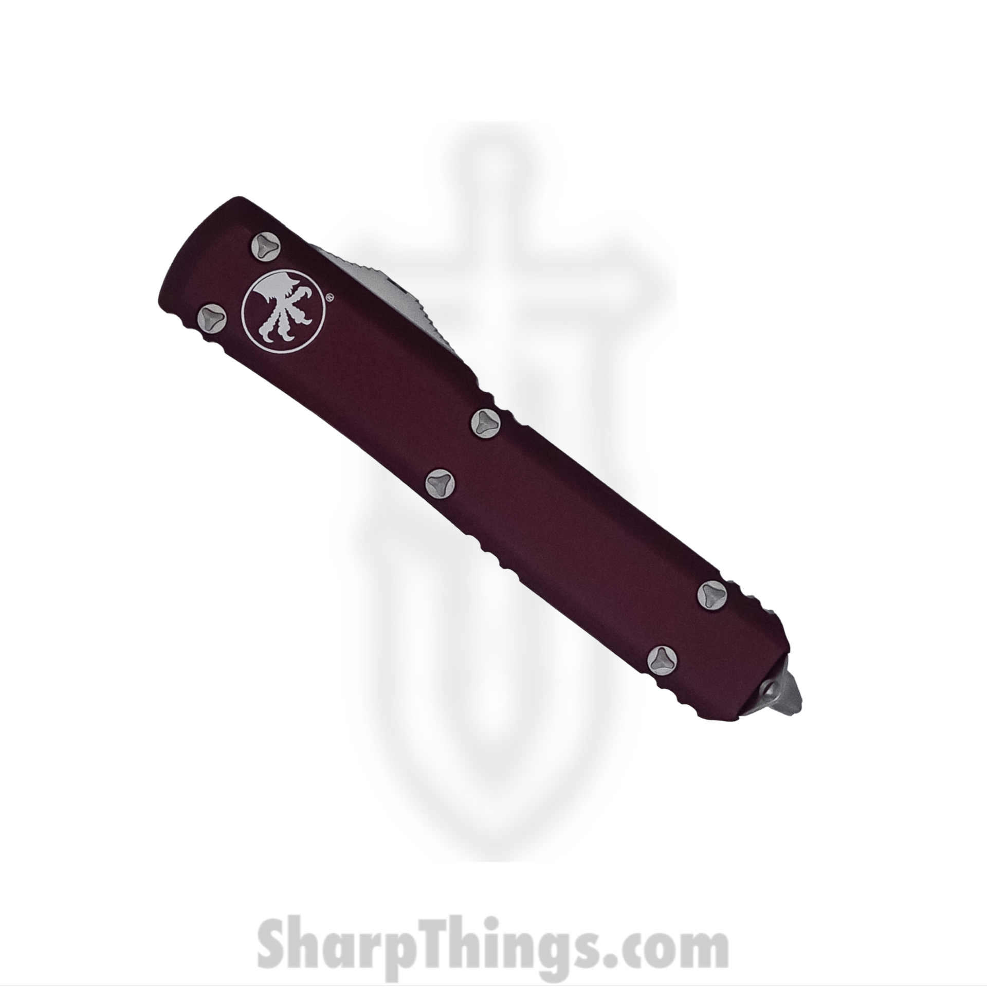 Microtech - 122-6MR - Ultratech - OTF Auto - Elmax, M390, 204P Satin Dagger - 6061-T6 Aluminum - Merlot - Image 2