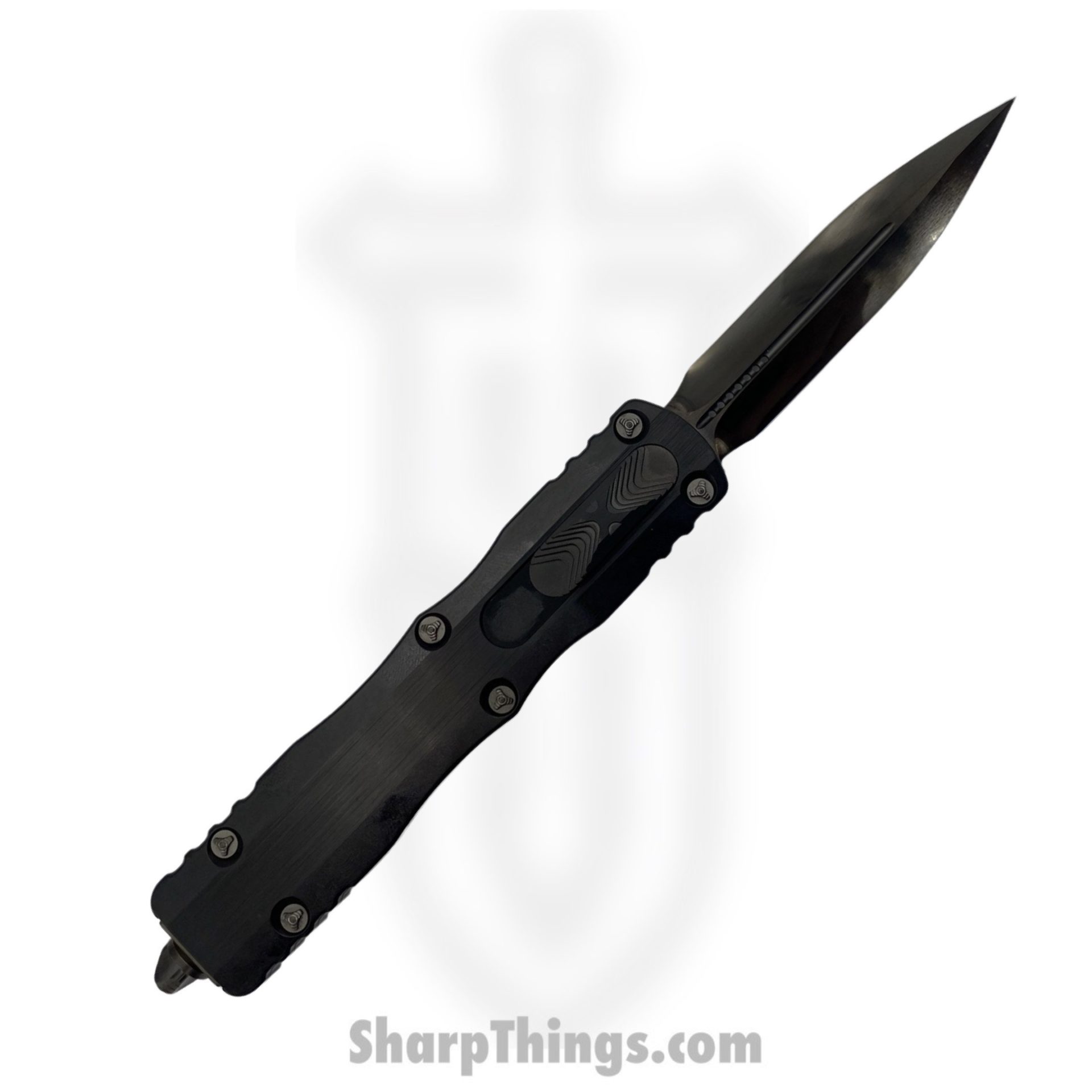 Microtech - 509-MCK - Marfione Custom Dirac Delta - DLC Diamondwash Double Edge - Hefted Black - DLC Ringed HW