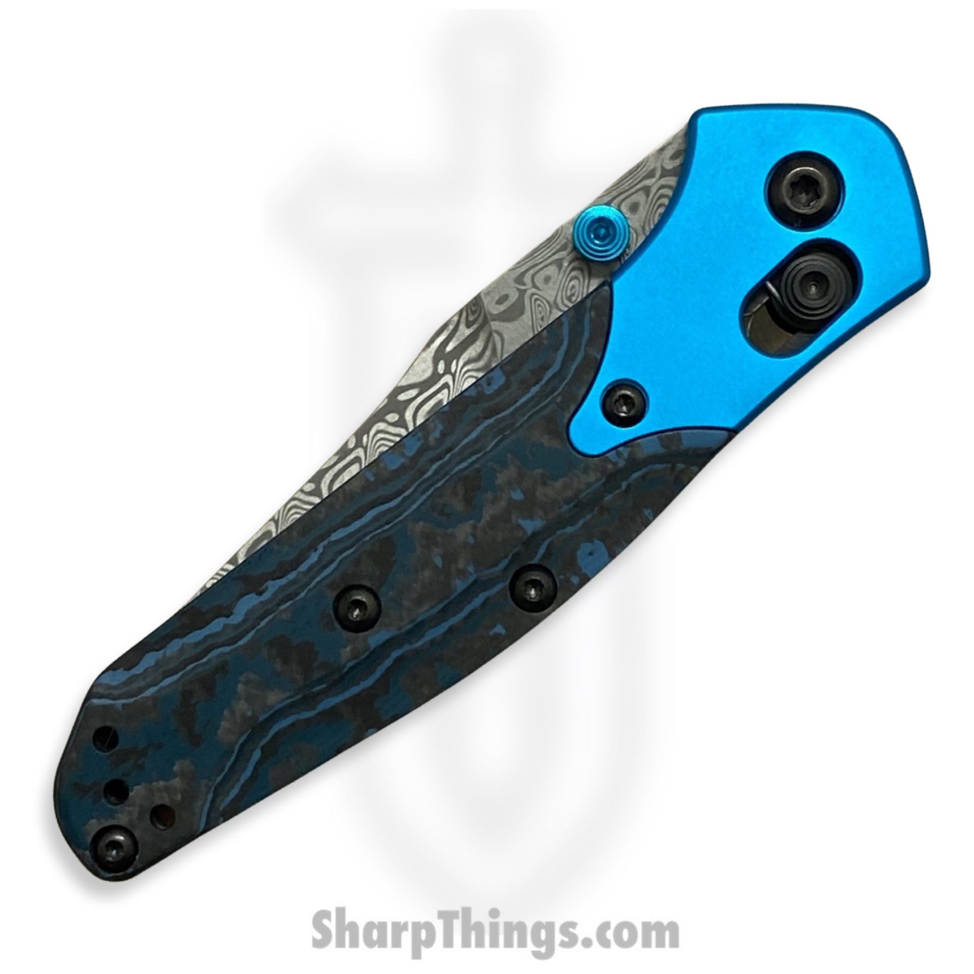 Benchmade - 945-221 - Gold Class Mini Osborne - Folding Knife - Damasteel Acid Etched Reverse Tanto - FatCarbon - Blue Black - Image 4