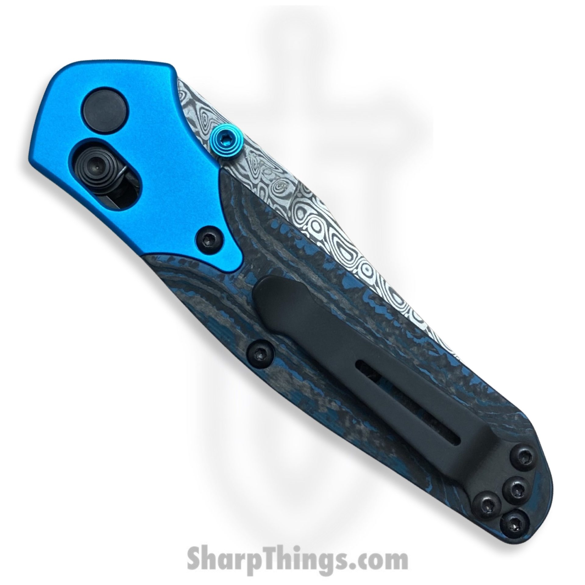 Benchmade - 945-221 - Gold Class Mini Osborne - Folding Knife - Damasteel Acid Etched Reverse Tanto - FatCarbon - Blue Black - Image 3