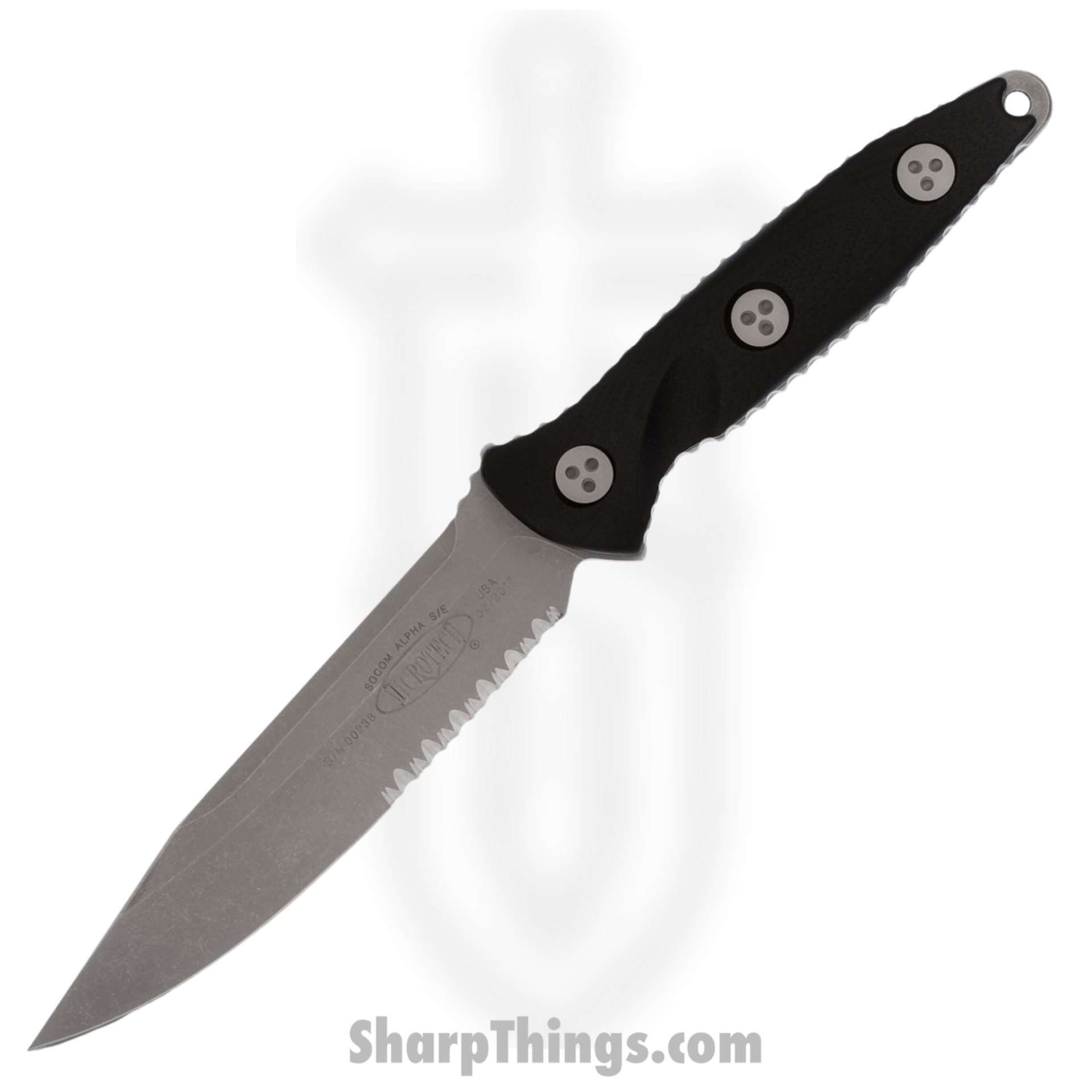 Microtech - 113M-11AP - Socom Alpha Mini - Fixed Blade Knife - M390 Stonewash Clip Point - G10 - Black