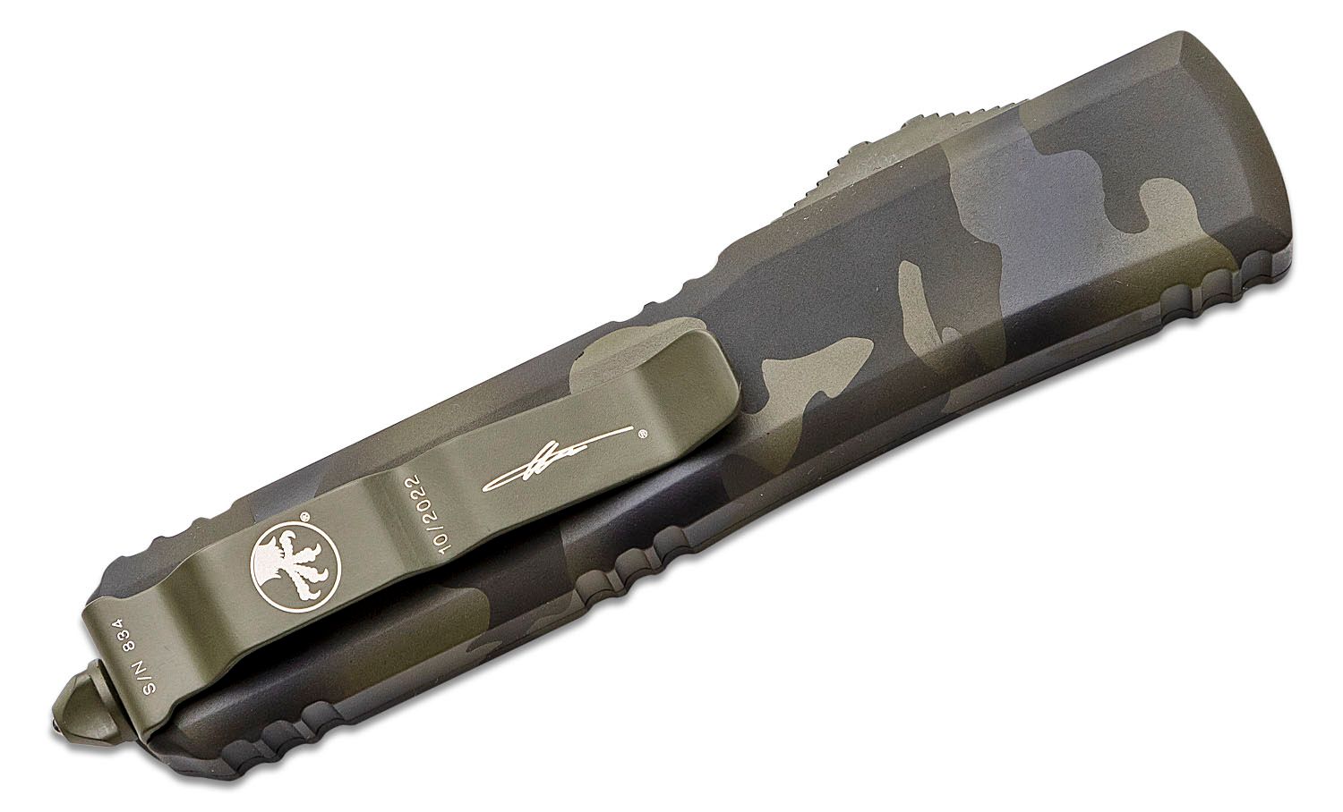 Microtech - 120-2OCS - Ultratech - OTF Auto - Elmax, M390, 204P Coated Bayonet - 6061-T6 Aluminum - Olive Camo - Image 8