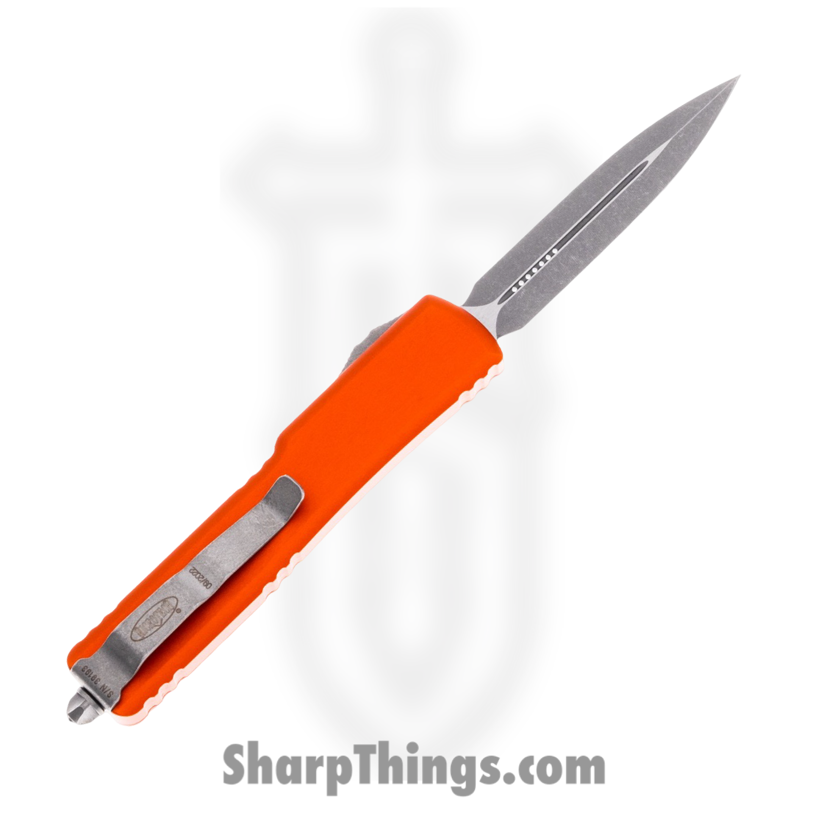 Microtech - 147-10APOR - UTX-70 - OTF Auto - Elmax, M390, 204P Apocalyptic Dagger - 6061-T6 Aluminum - Orange - Image 2