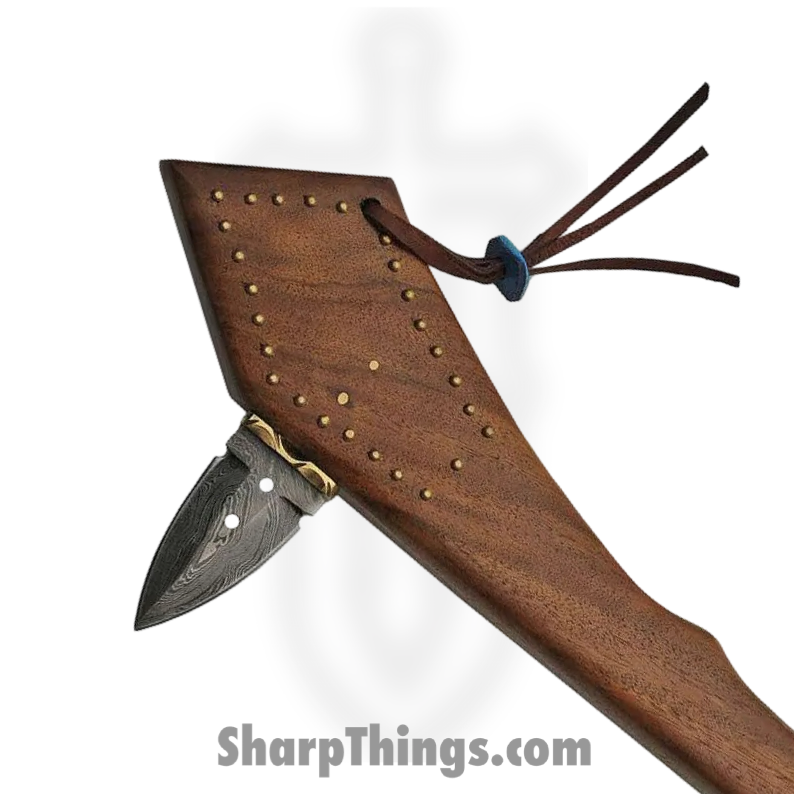 Damascus - DM5014 - Spear Point War Club - Fixed Blade Knife - Damascus - Wood - Brown - Image 2