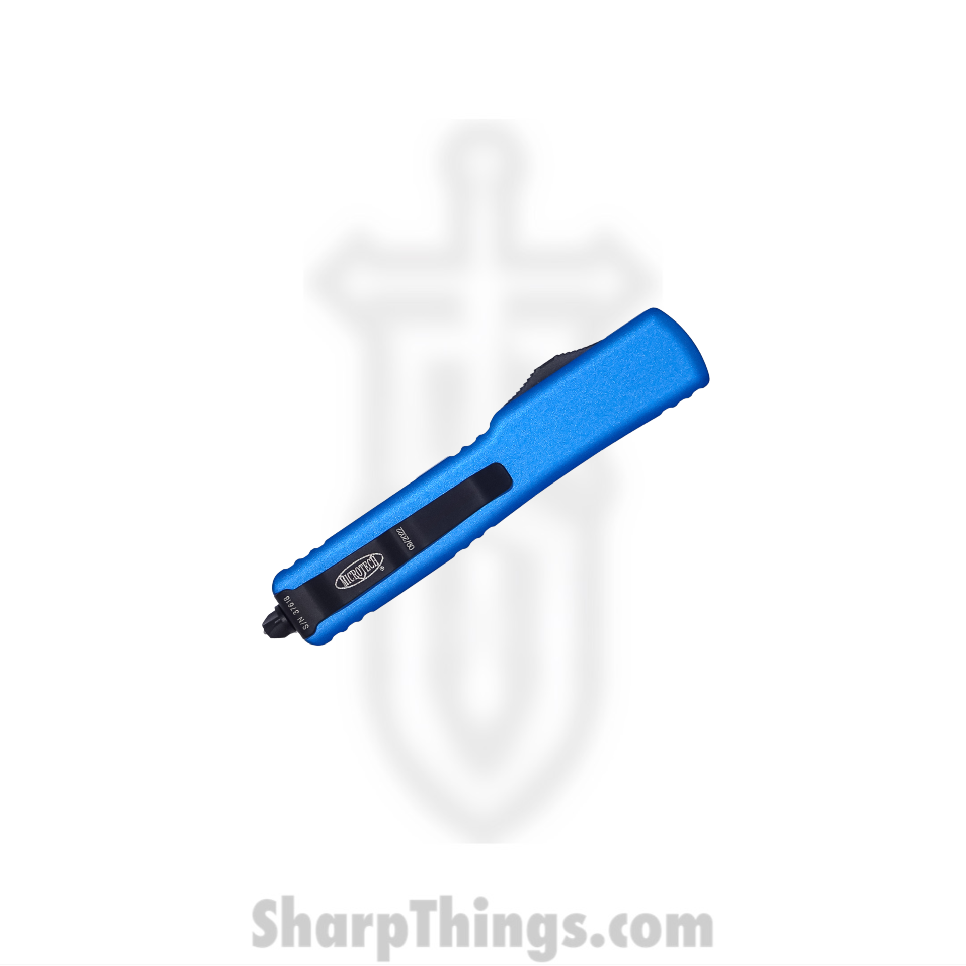 Microtech - 147-1BL - UTX-70 - OTF Auto - Elmax, M390, 204P Coated Dagger - 6061-T6 Aluminum - Blue - Image 3