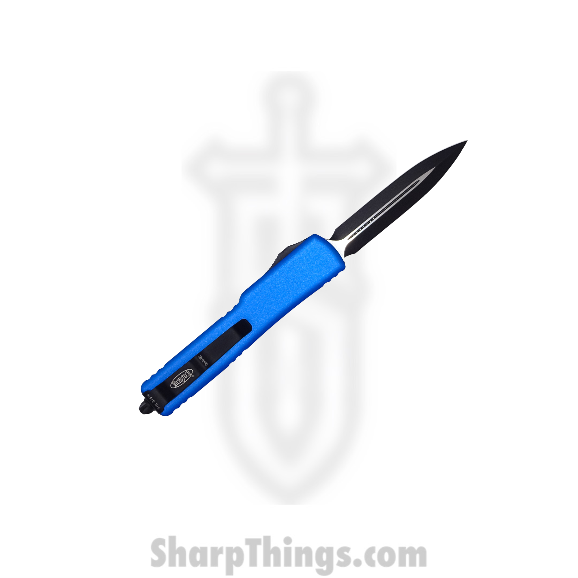 Microtech - 147-1BL - UTX-70 - OTF Auto - Elmax, M390, 204P Coated Dagger - 6061-T6 Aluminum - Blue - Image 4