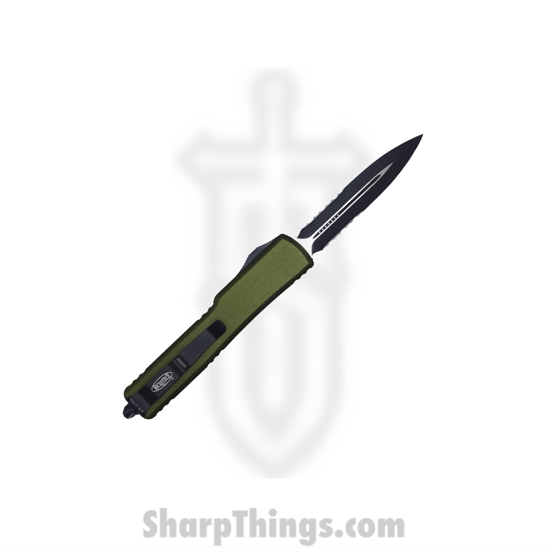 Microtech - 147-2OD - UTX-70 - OTF Auto - Elmax, M390, 204P Coated Dagger - 6061-T6 Aluminum - Black - Image 4