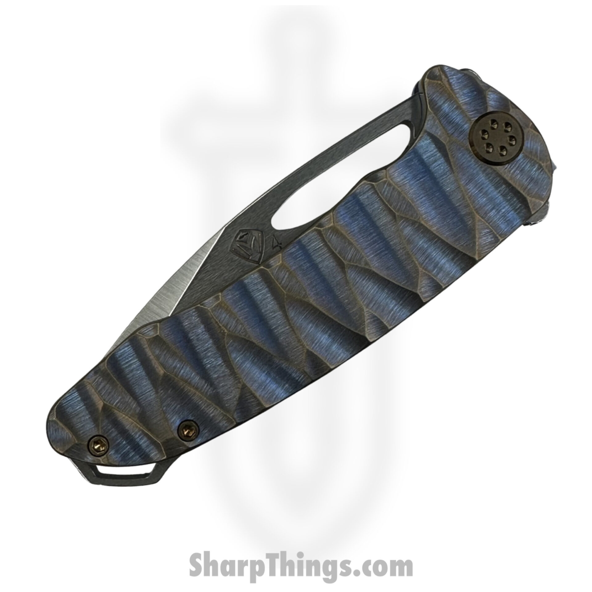 Medford Knife - MK0384TQ-37A2-T1C1-BN - On Belay Folder - S45VN Tumbled - Blue w Bronze "Twist Predator" - Image 4