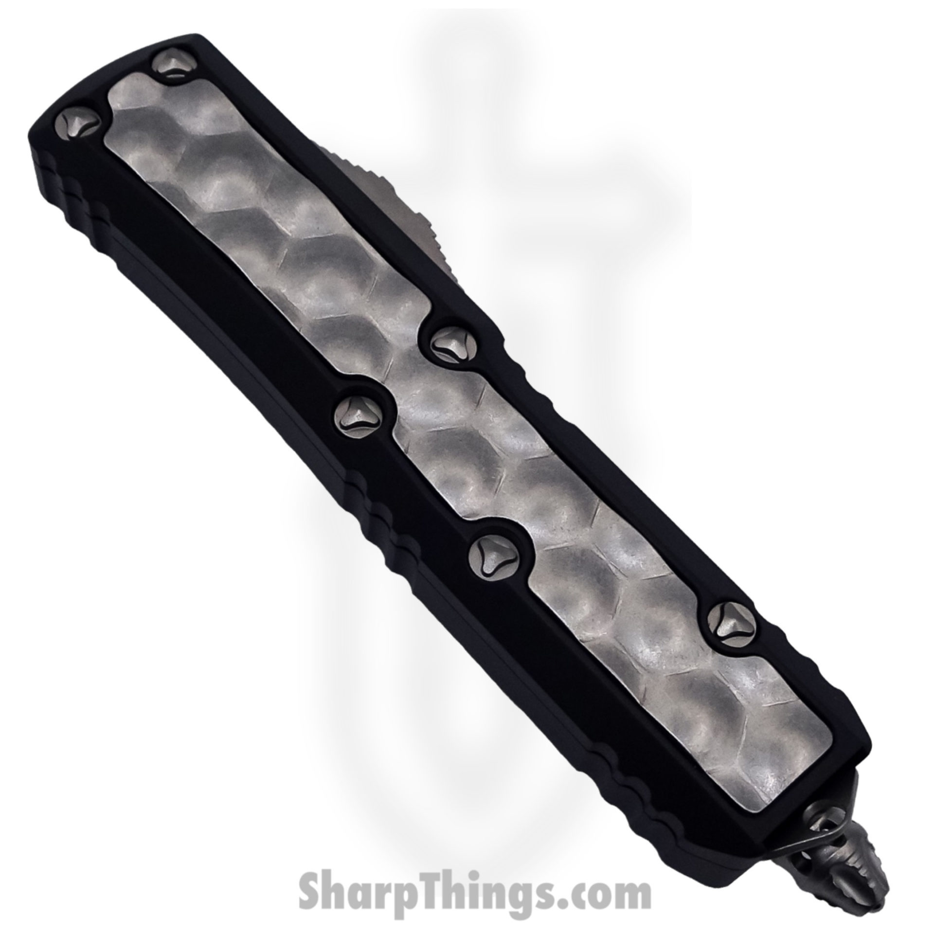 Microtech - 126-10BIS - Daytona - OTF Auto - Elmax, M390, 204P Stonewash Dagger - Aluminum/Bubble Titanium Inlay - Black/Silver - Image 3