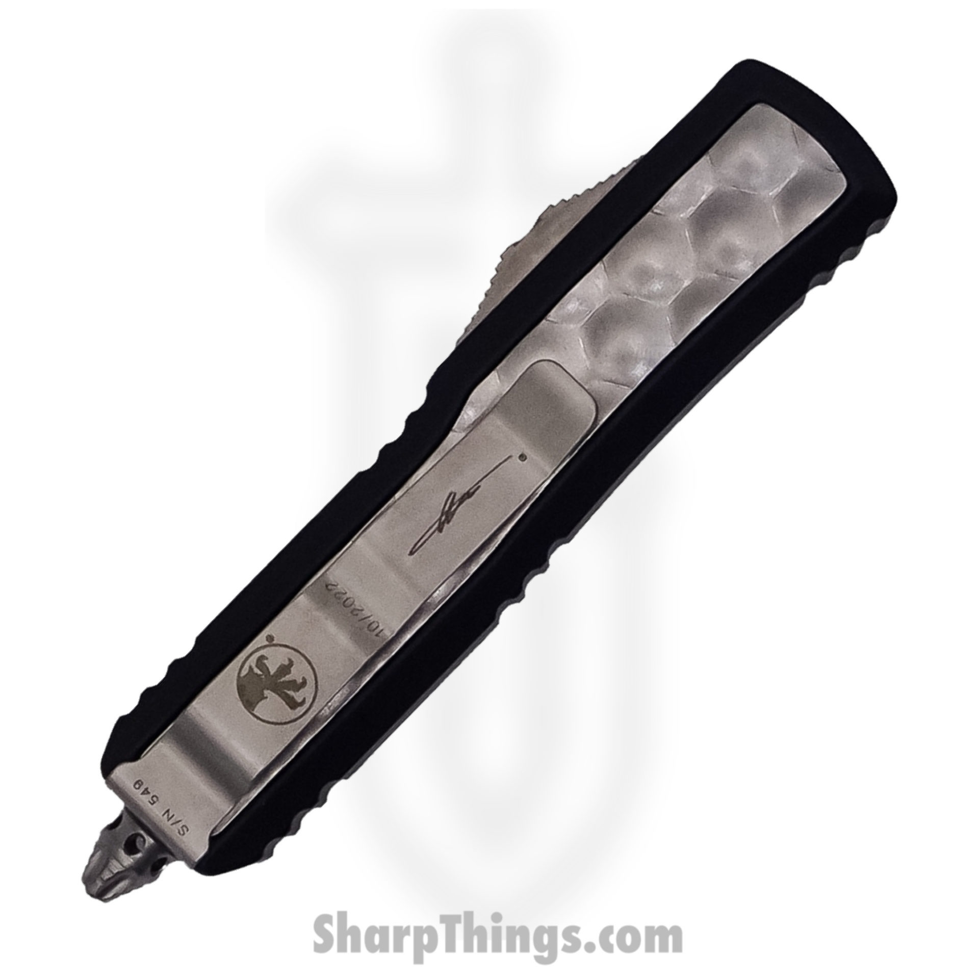 Microtech - 126-10BIS - Daytona - OTF Auto - Elmax, M390, 204P Stonewash Dagger - Aluminum/Bubble Titanium Inlay - Black/Silver - Image 4