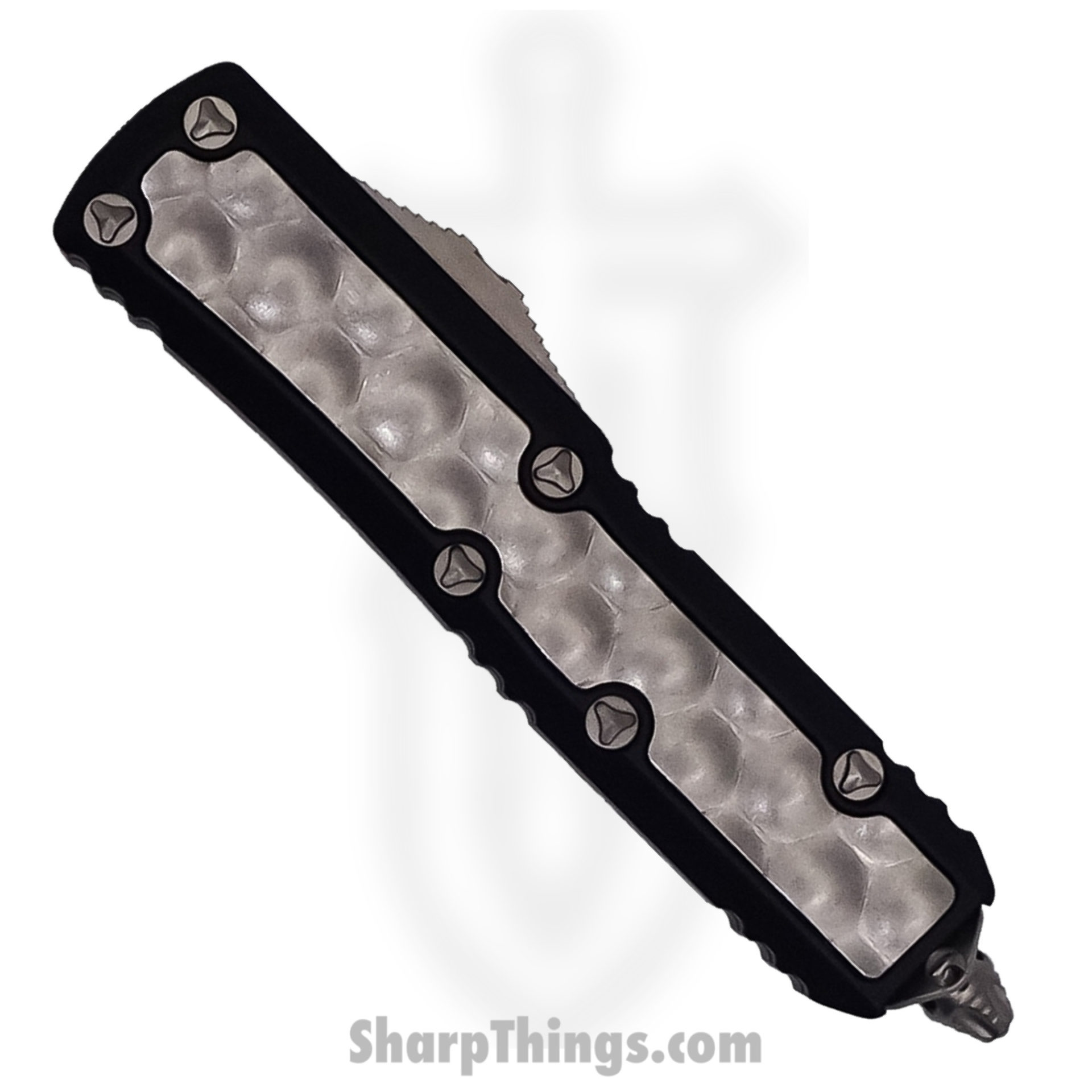 Microtech - 126-10BIS - Daytona - OTF Auto - Elmax, M390, 204P Stonewash Dagger - Aluminum/Bubble Titanium Inlay - Black/Silver - Image 5