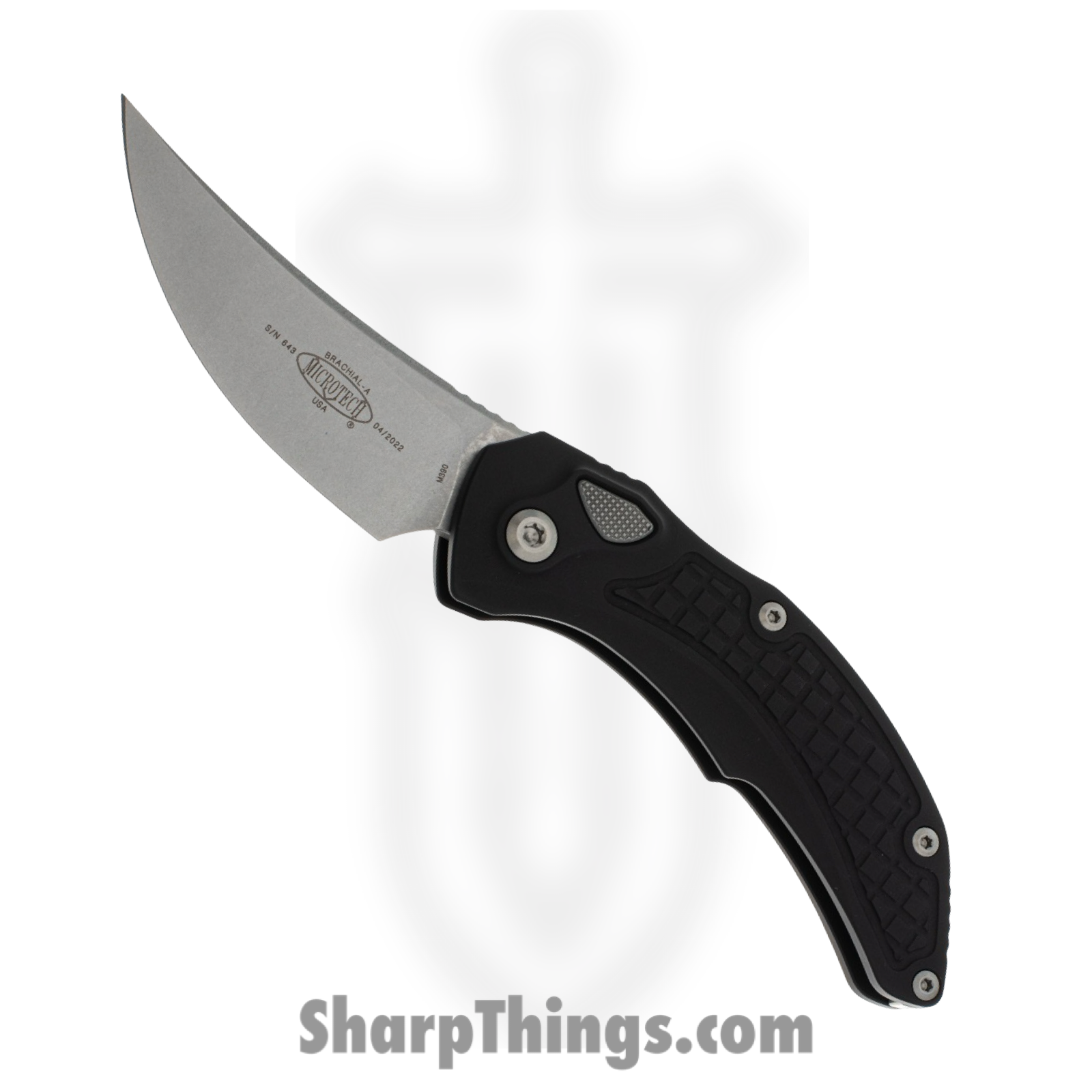 Microtech - 268A-10 - Brachial - OTF Auto - M390 Stonewash Trailing Point - Milled 6061-T6 Aluminum - Black
