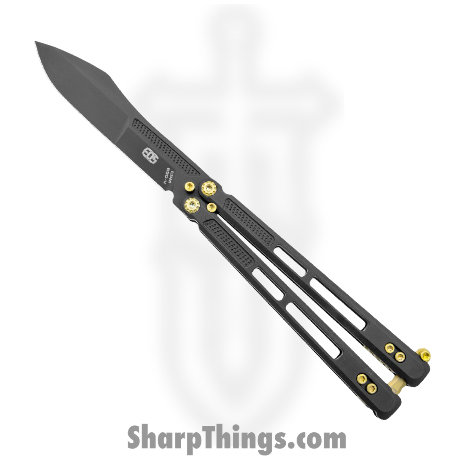 EOS - EOS105 - Trident - Balisong - CPM S30V Coated Modified Drop Point - Titanium - Black Gold