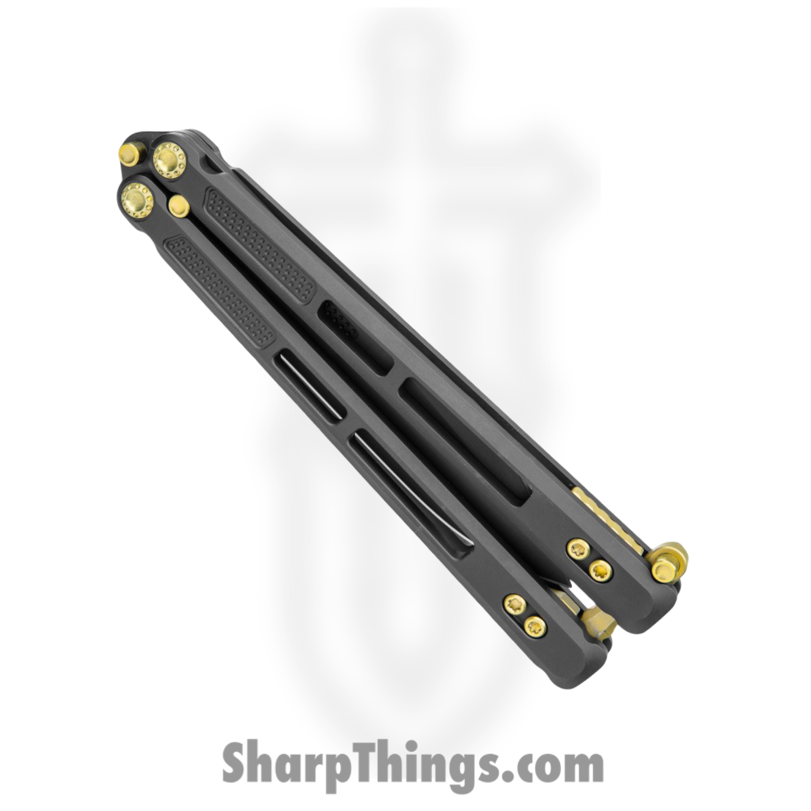 EOS - EOS105 - Trident - Balisong - CPM S30V Coated Modified Drop Point - Titanium - Black Gold - Image 3
