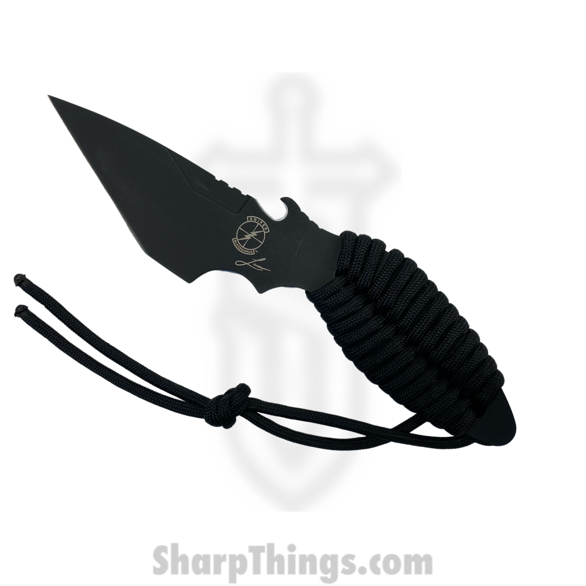 Sniper Bladeworks - DASHIBLKPARA - Dashi - Fixed Blade Knife - 1095 HC Coated Kiridashi - Paracord Wrapped - Black